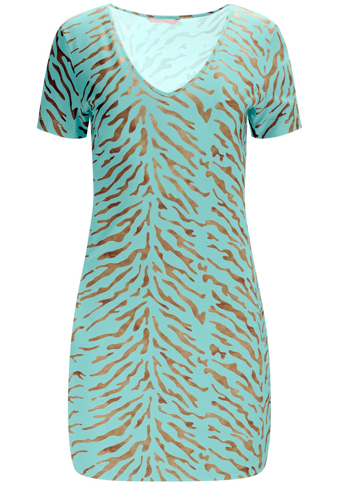 Vestido Curto Estampado em Malha com Decote V, , large.