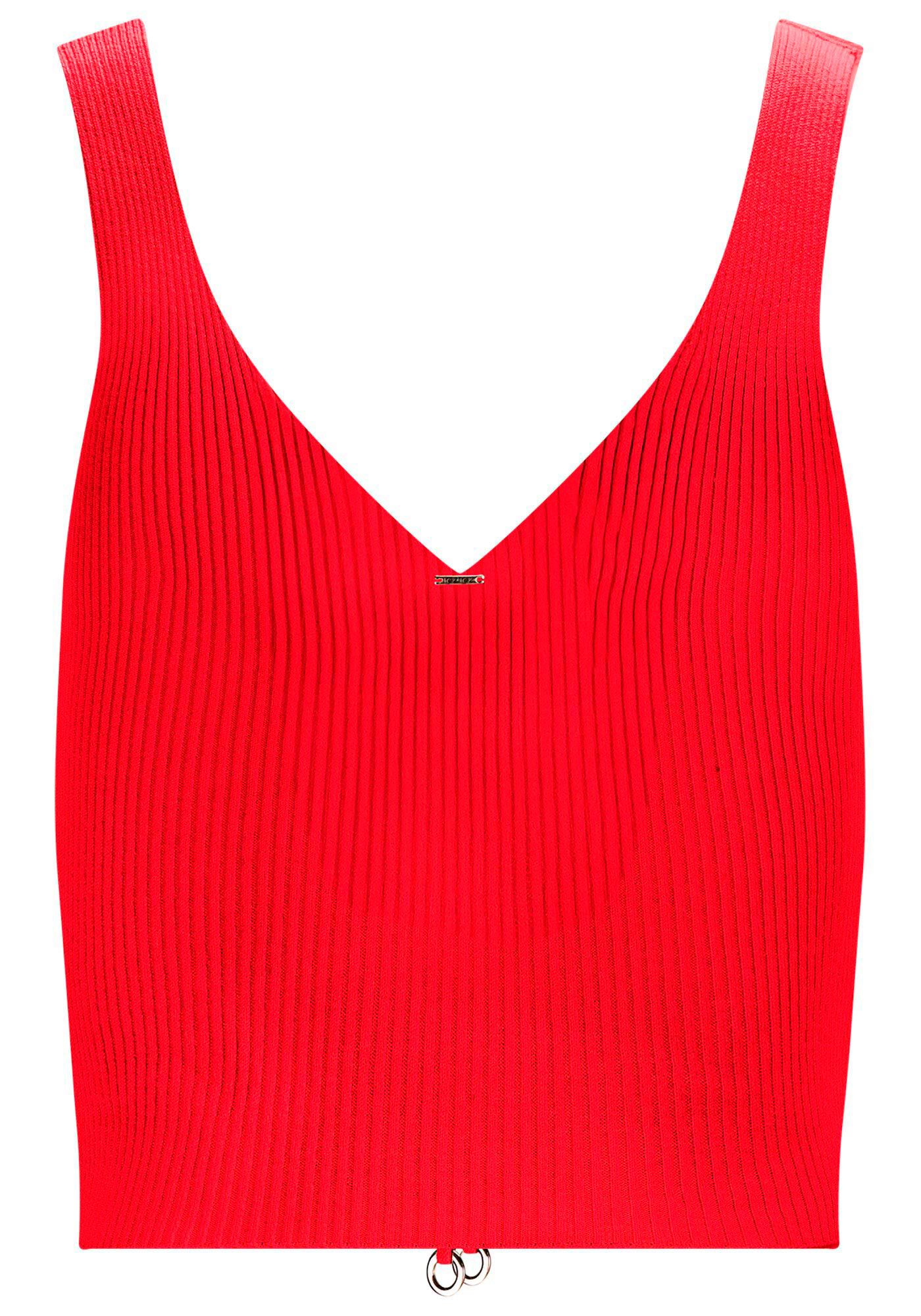 Blusa em Tric&ocirc; com Amarra&ccedil;&atilde;o Franzida, VERMELHO ROSE MADDER, large.