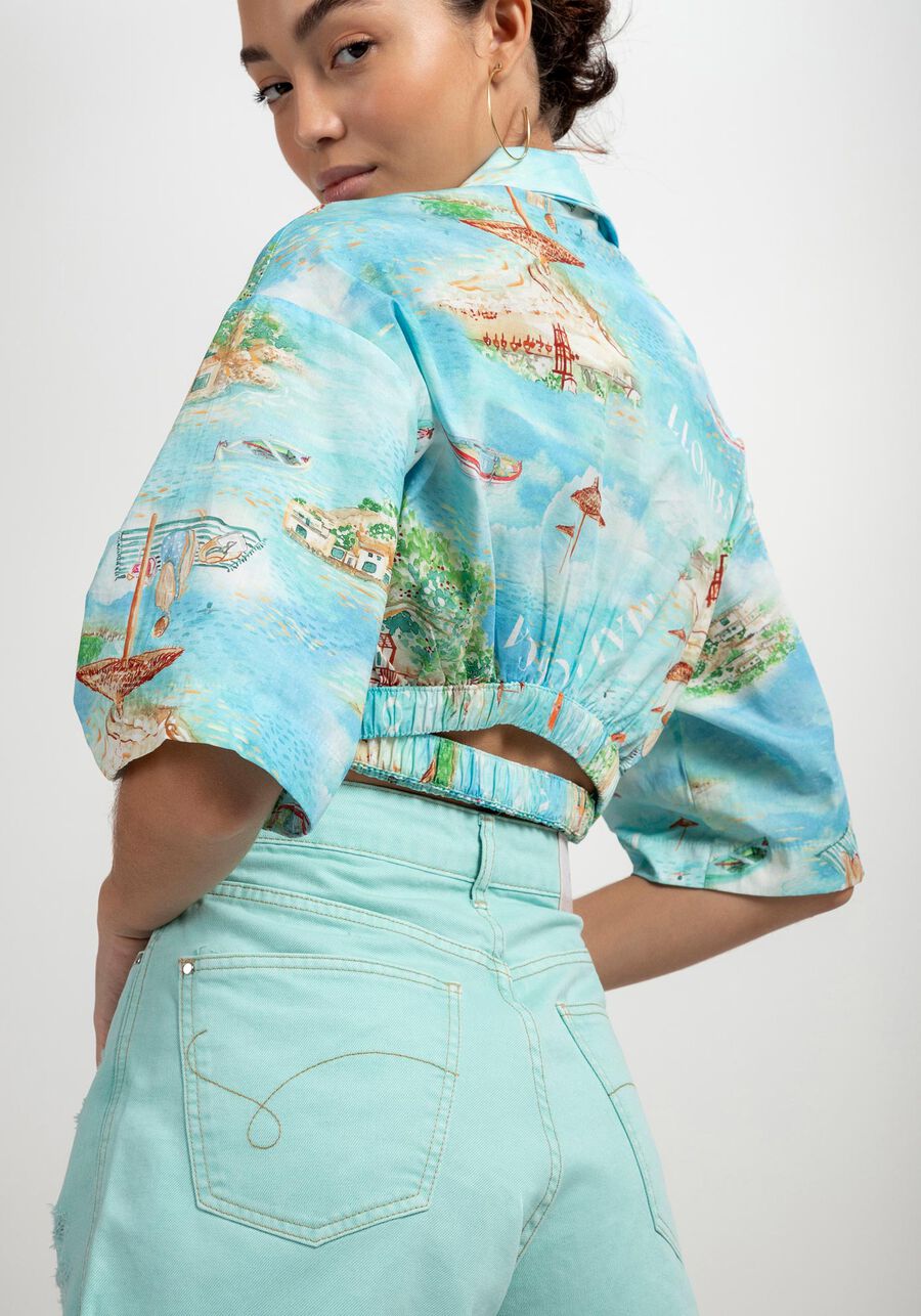 Shorts Sarja Mom com Cintura Super Alta, AZUL ACQUA MARE. Shorts Sarja Mom com Cintura Super Alta, AZUL ACQUA MARE, large.