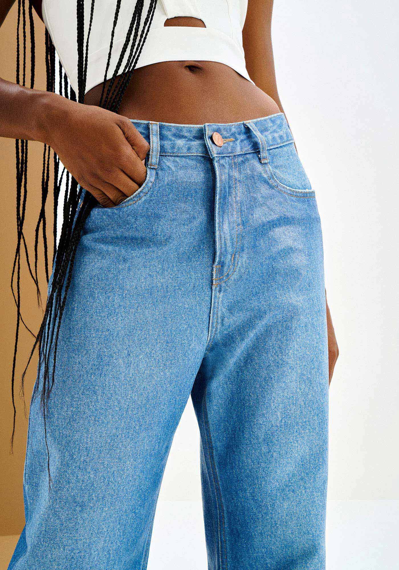 Cal&ccedil;a Jeans Reta Cintura Alta Cropped, , large.