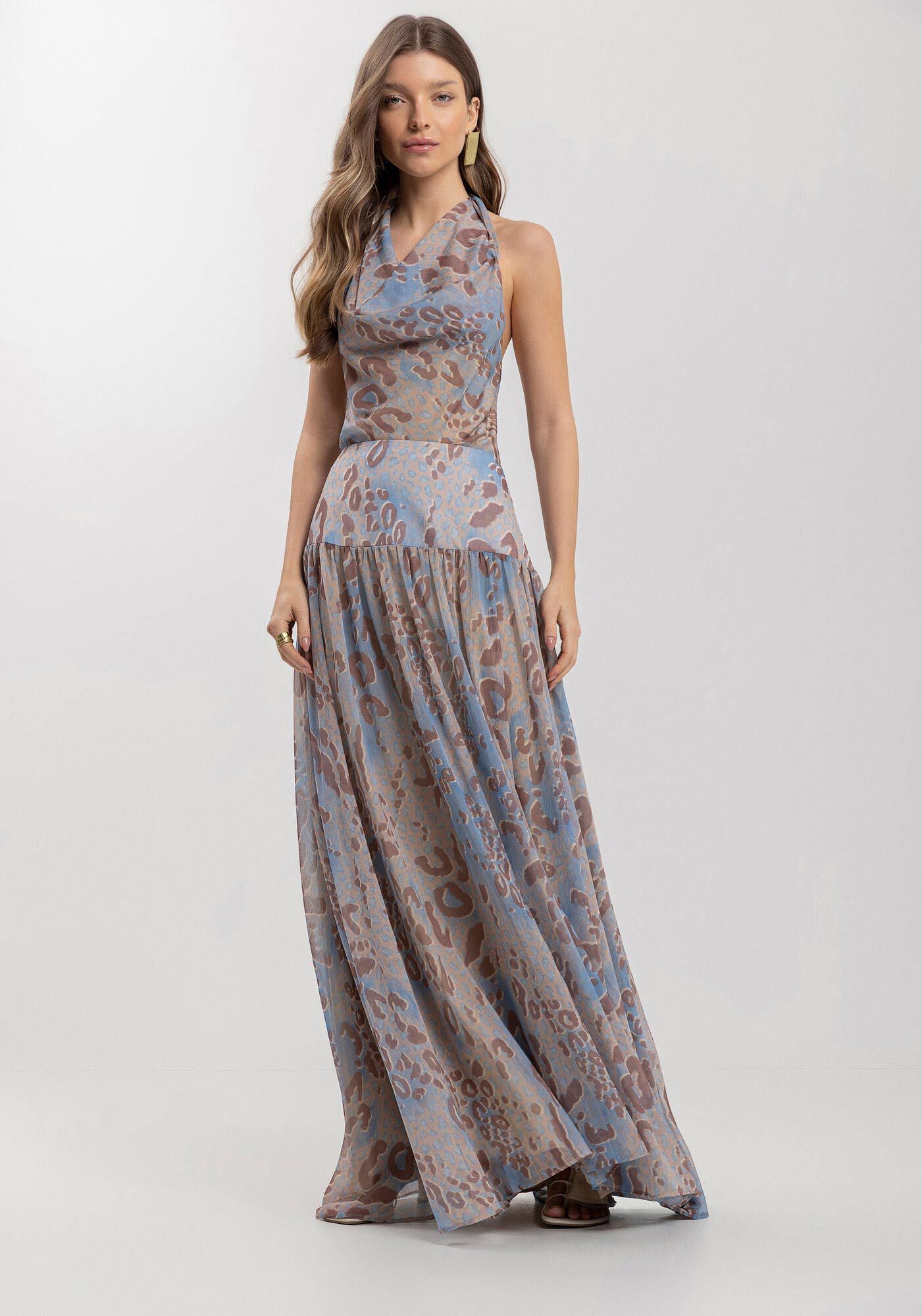 Blusa Curta Estampada Sem Mangas Com Decote Degag&ecirc;, SAVAGE BEGE, large.