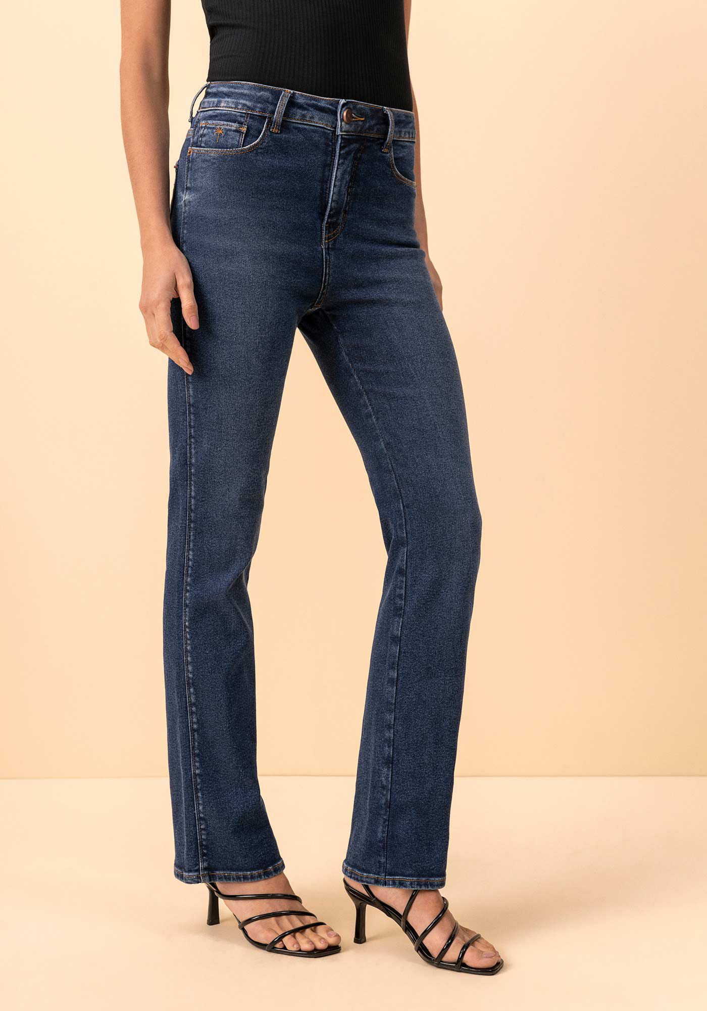 Cal&ccedil;a Jeans Reta Com Cintura Alta E Elastano Perfect, JEANS, large.