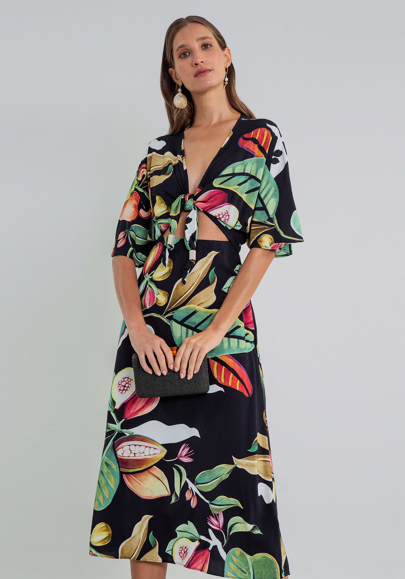 Vestido M&iacute;di Amarra&ccedil;&atilde;o Estampa, , large.