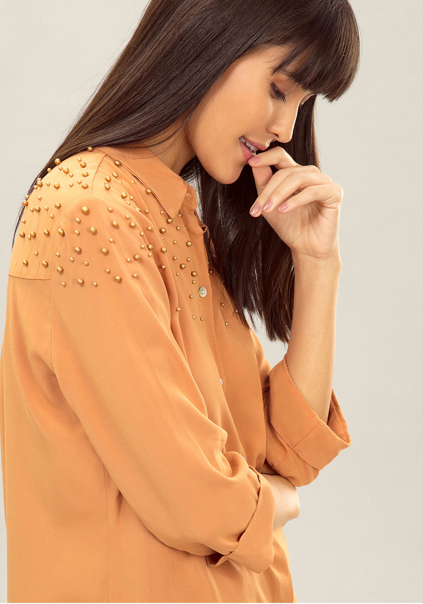 Camisa Manga 3/4 P&eacute;rolas Tecido, , large.