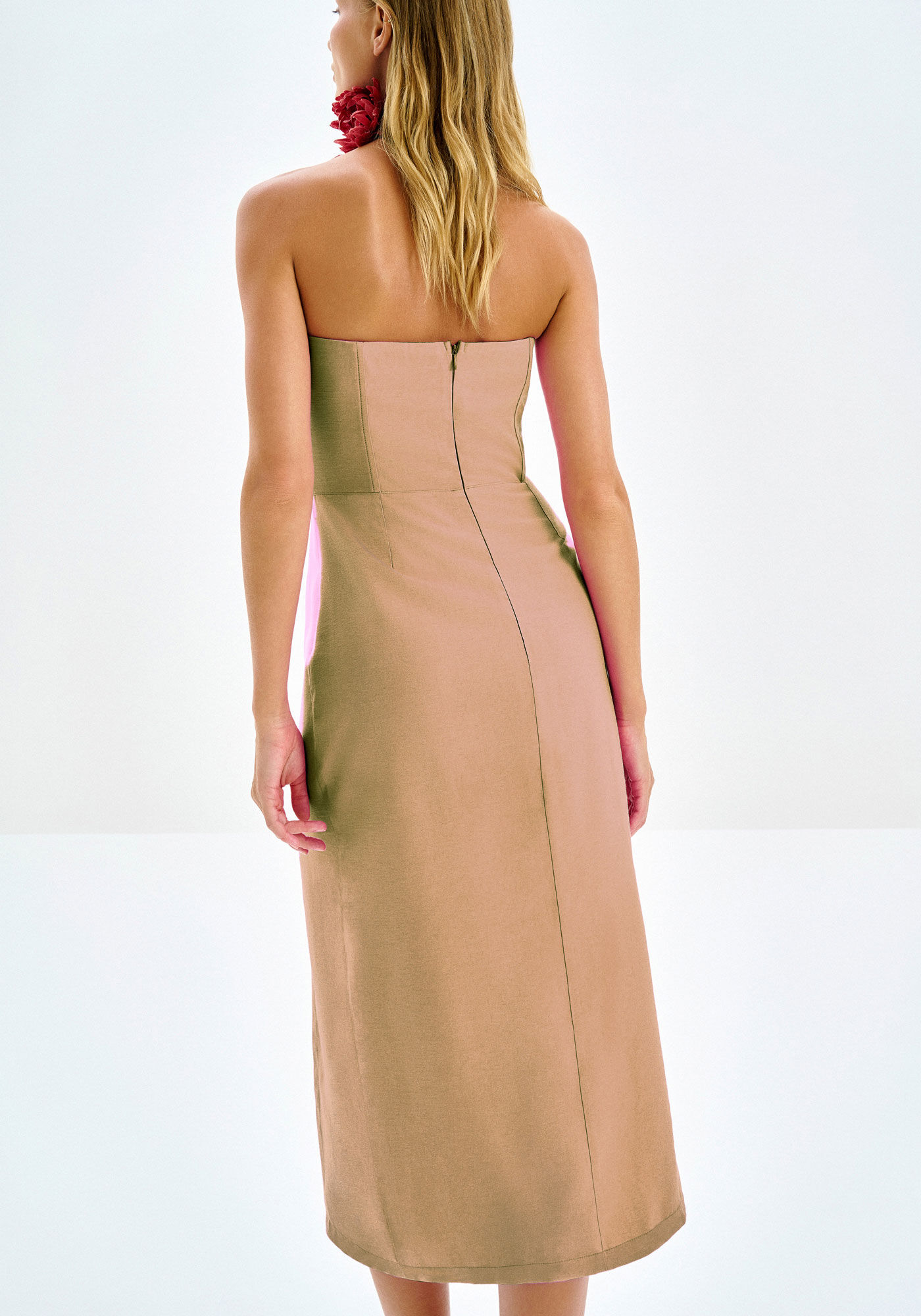 Vestido Midi Tomara Que Caia com Fenda, BEGE FLAME, large.