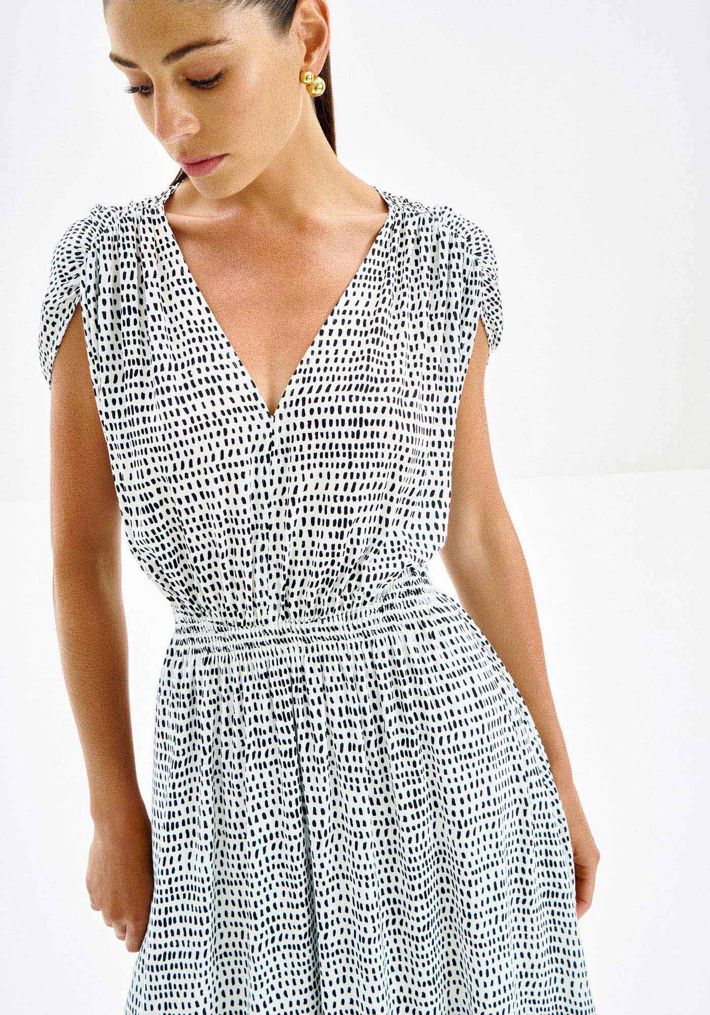 Vestido Midi Estampado em Viscose com El&aacute;stico, , large.