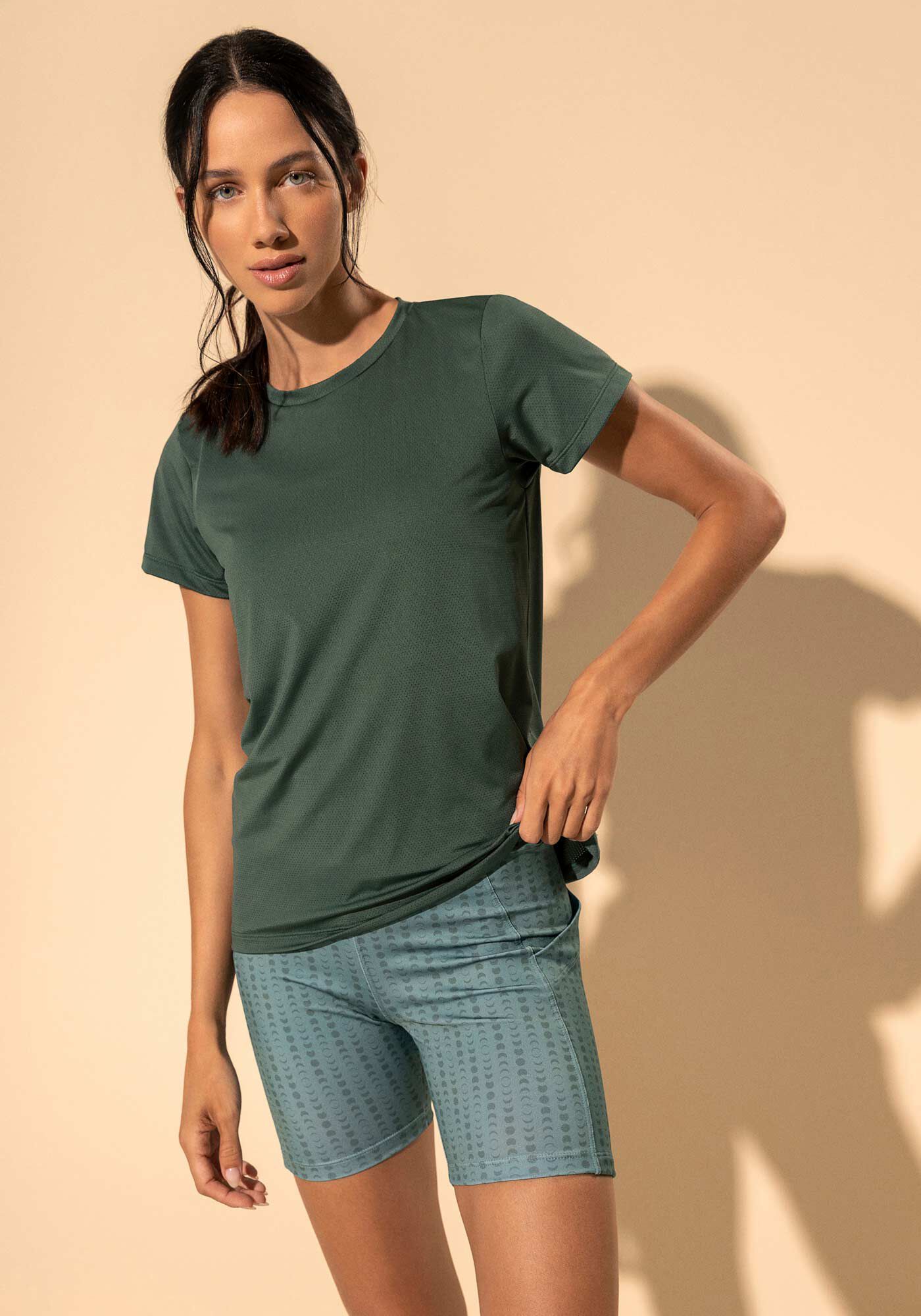 Blusa De Mangas Curtas Move Com Prote&ccedil;&atilde;o Solar, VERDE, large.