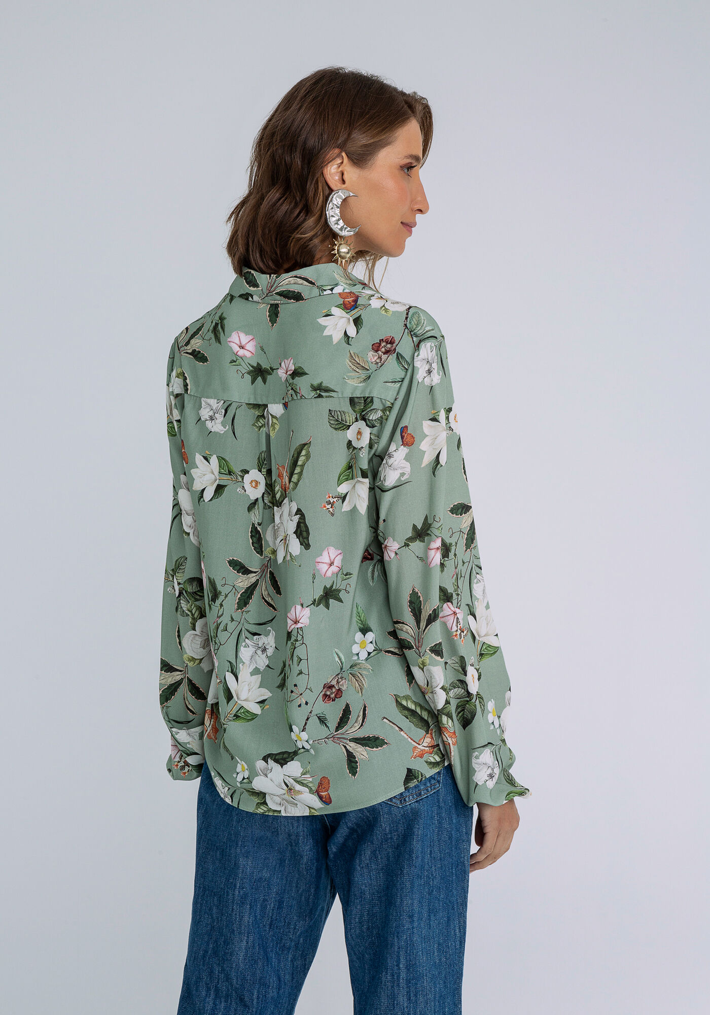 Camisa Manga Longa Bufante Estampada, FLORAL, large.