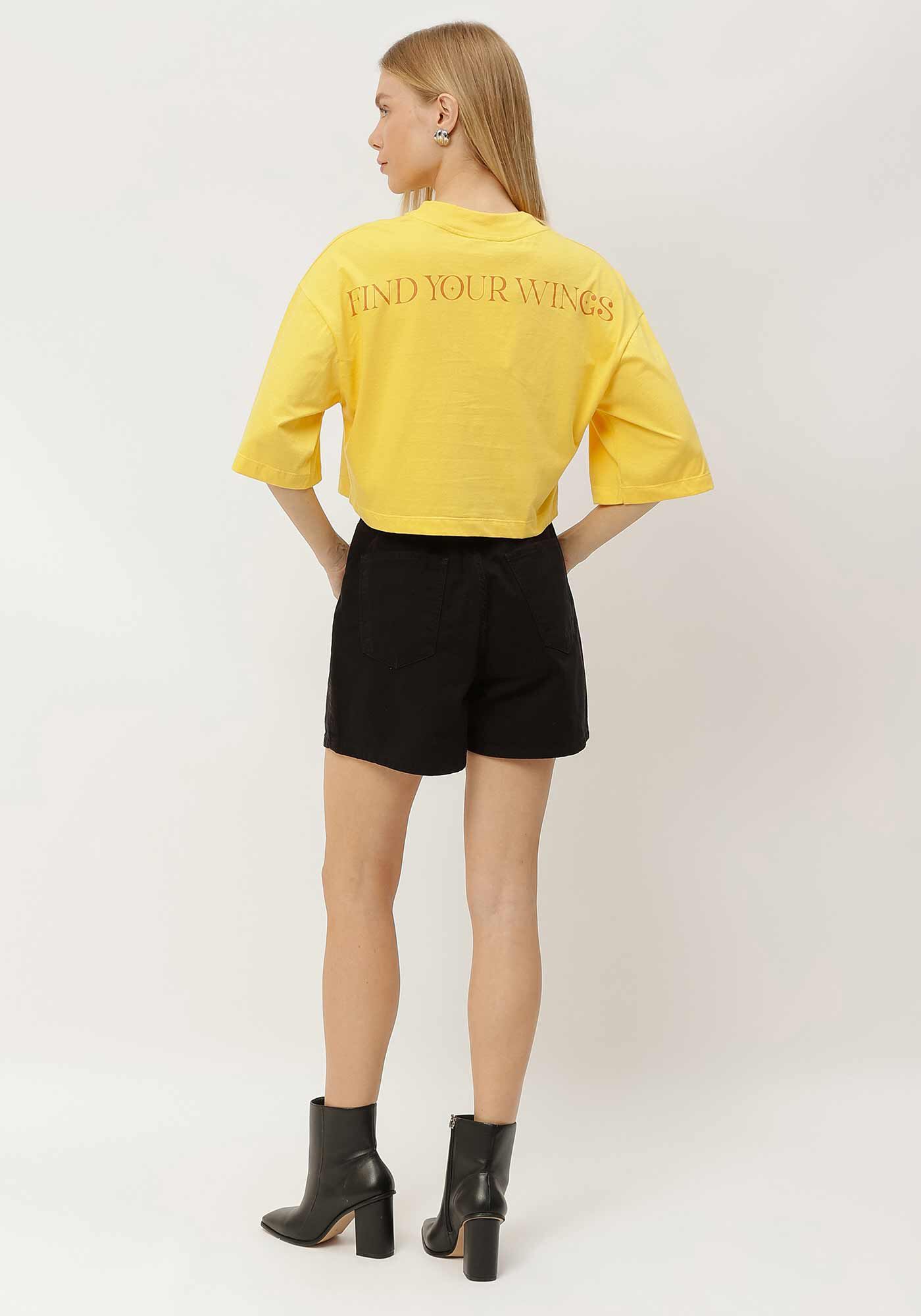 T-shirt Cropped Oversized com Gola, AMARELO RADIANTE, large.