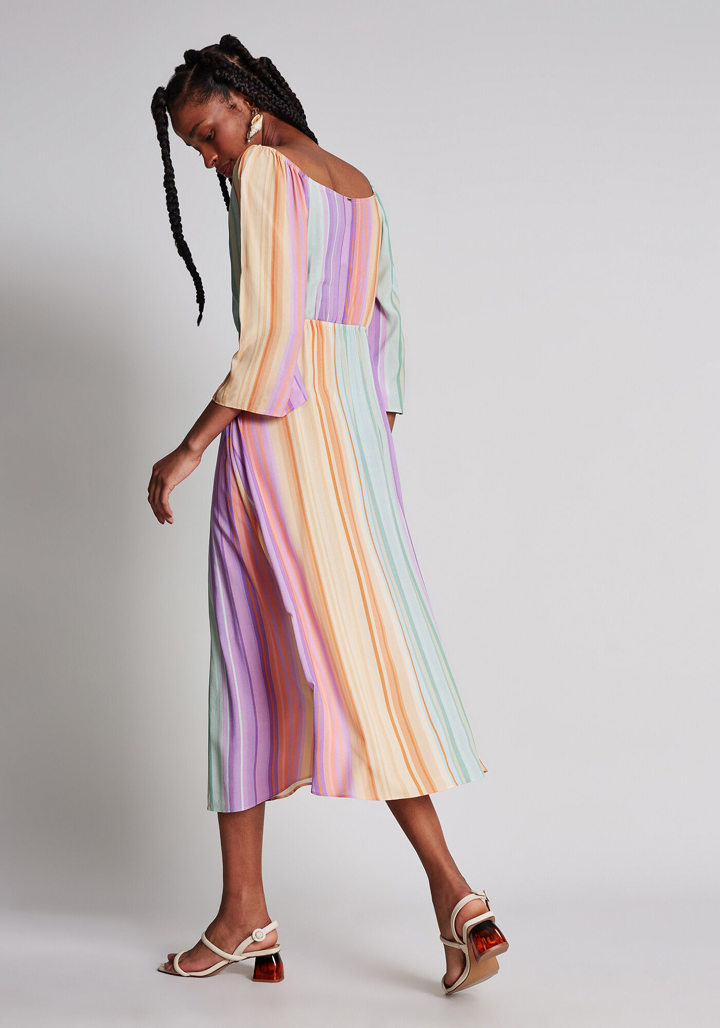 Vestido M&iacute;di Mangas 3/4 Franzido, , large.