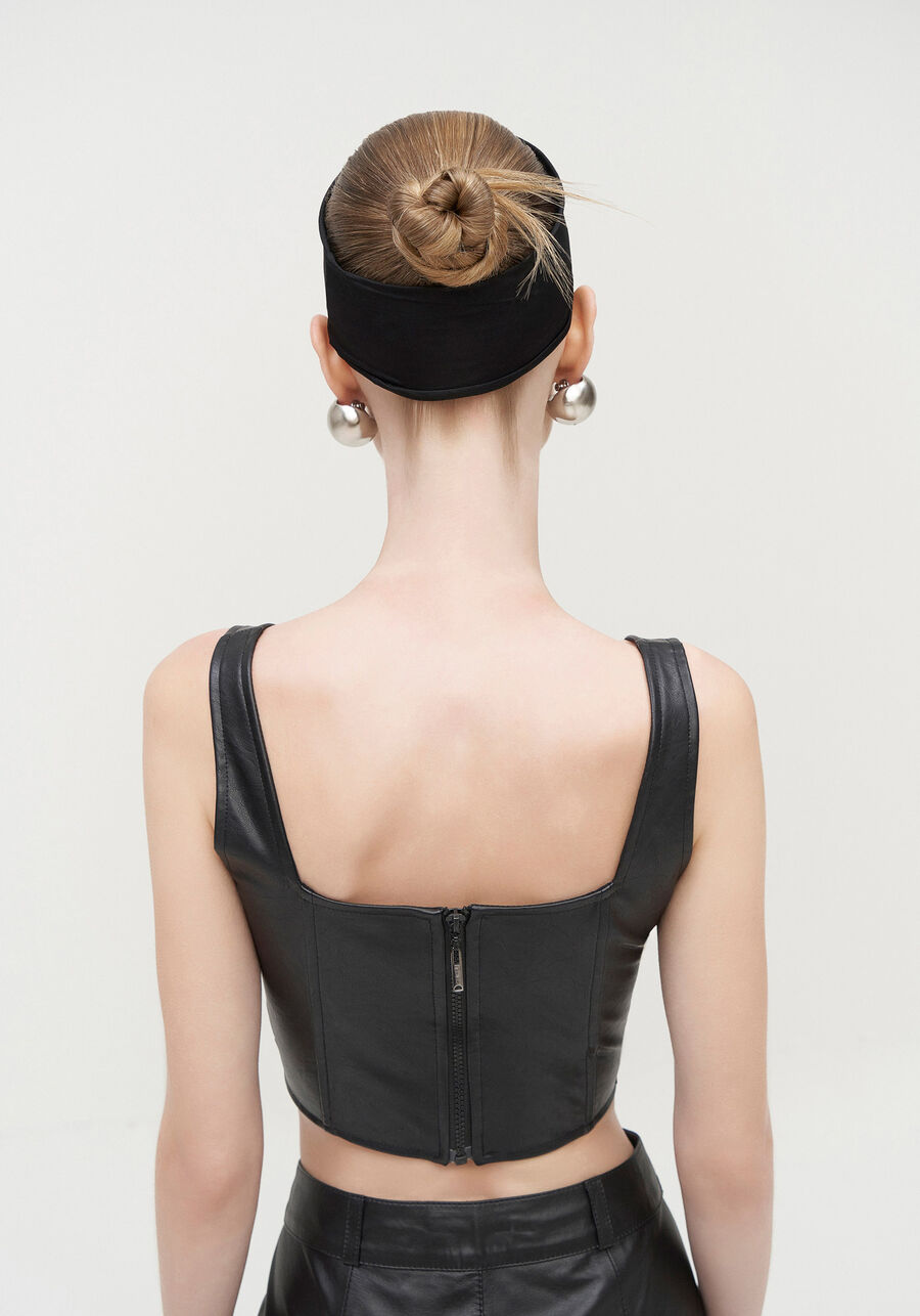 Blusa Corset em PU com Decote Quadrado, PRETO REATIVO. Blusa Corset em PU com Decote Quadrado, PRETO REATIVO, large.