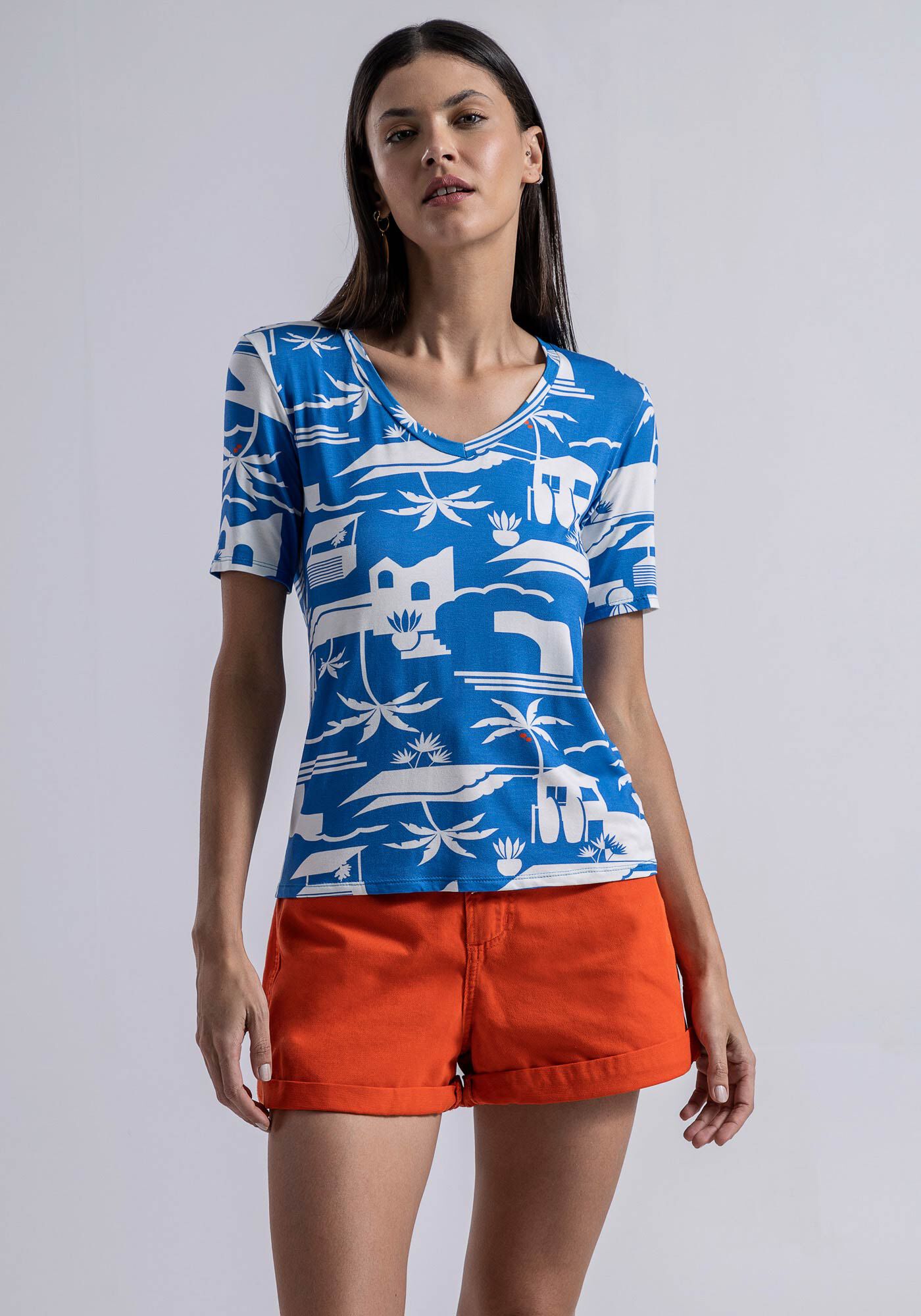 Blusa Manga Curta em Malha MVS com Decote V, , large.