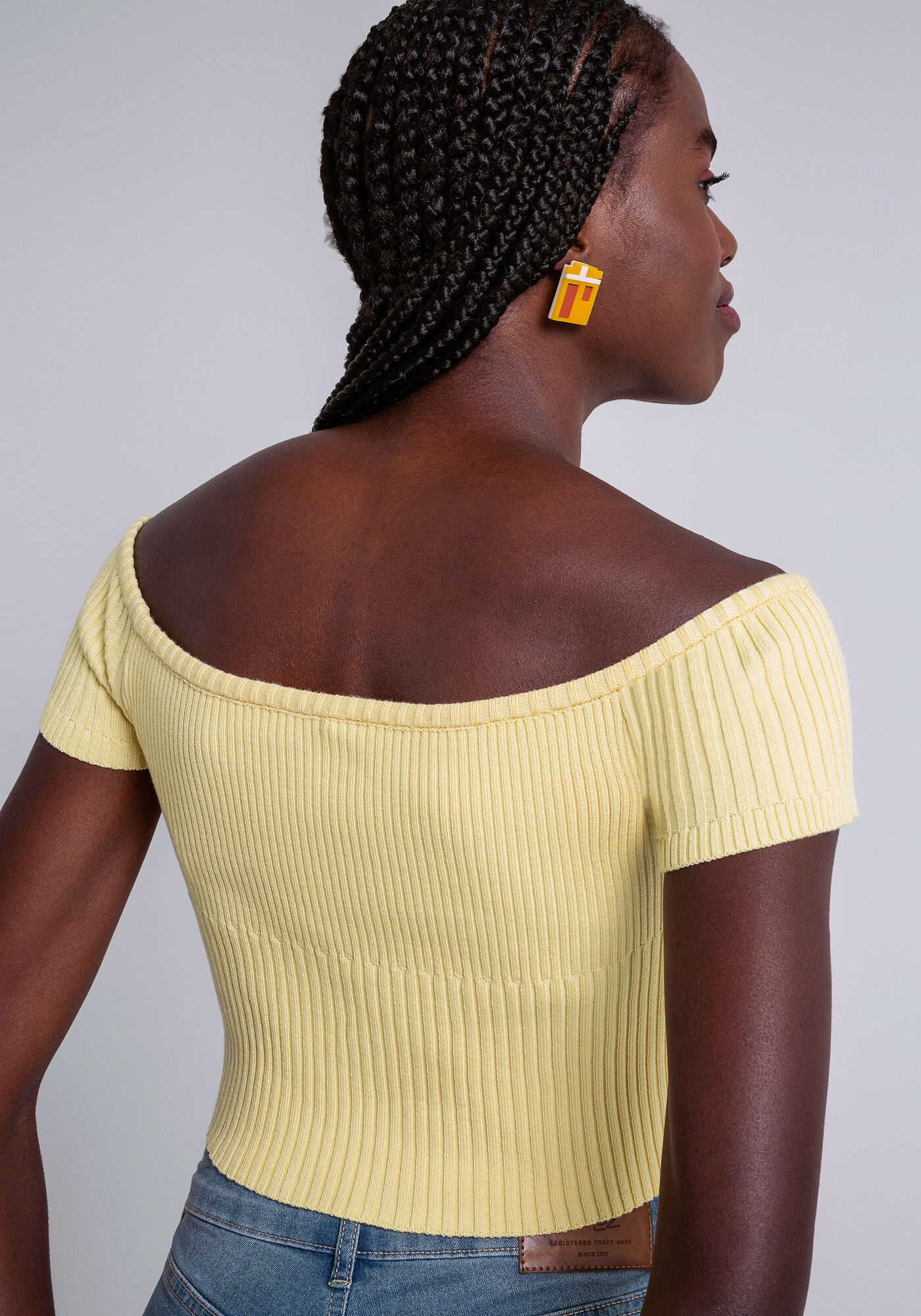 Blusa Cropped Ombro a Ombro em Tric&ocirc;, , large.