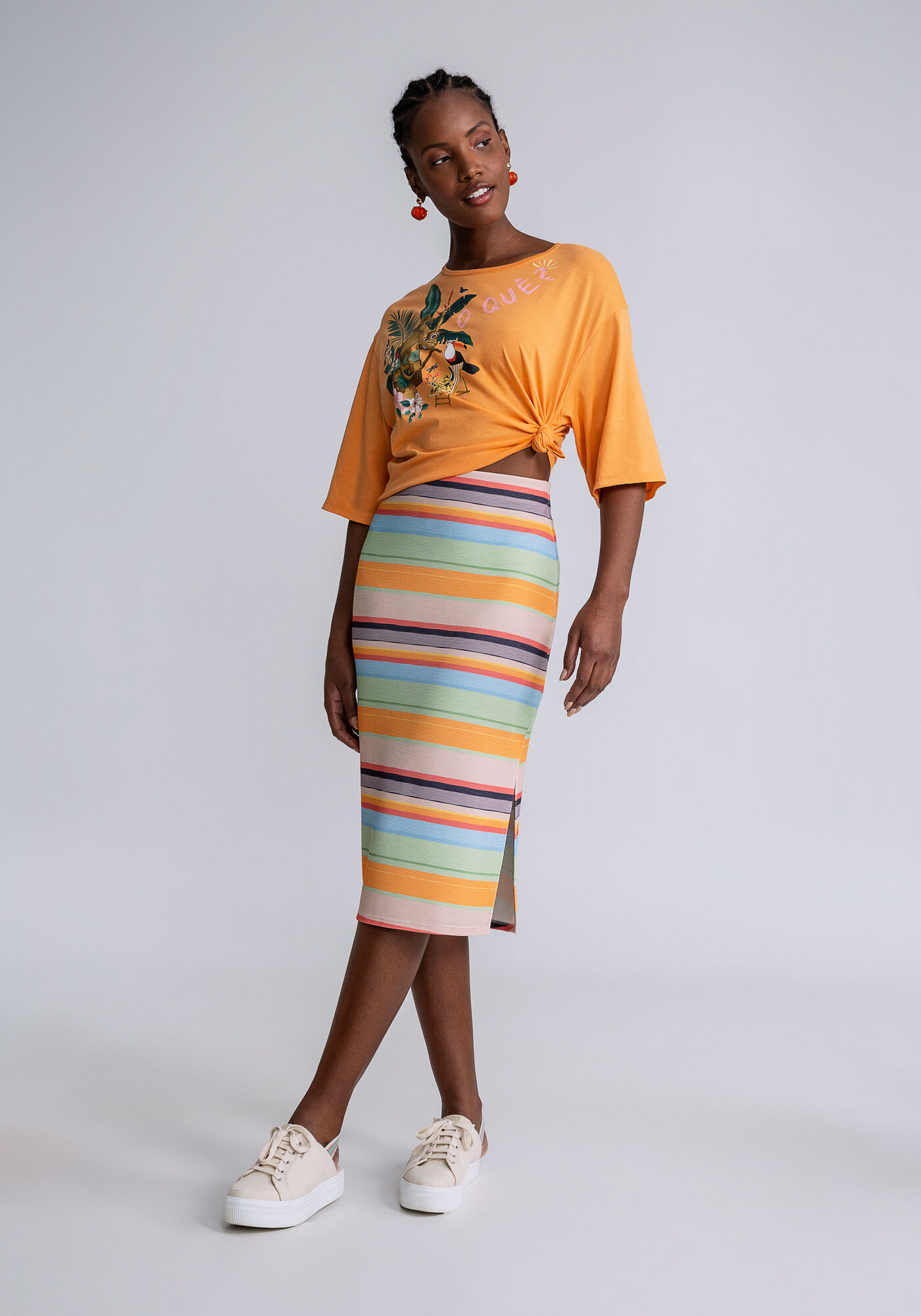 Blusa Cropped Ampla Estampa Ukulele, LARANJA LIRIO, large.