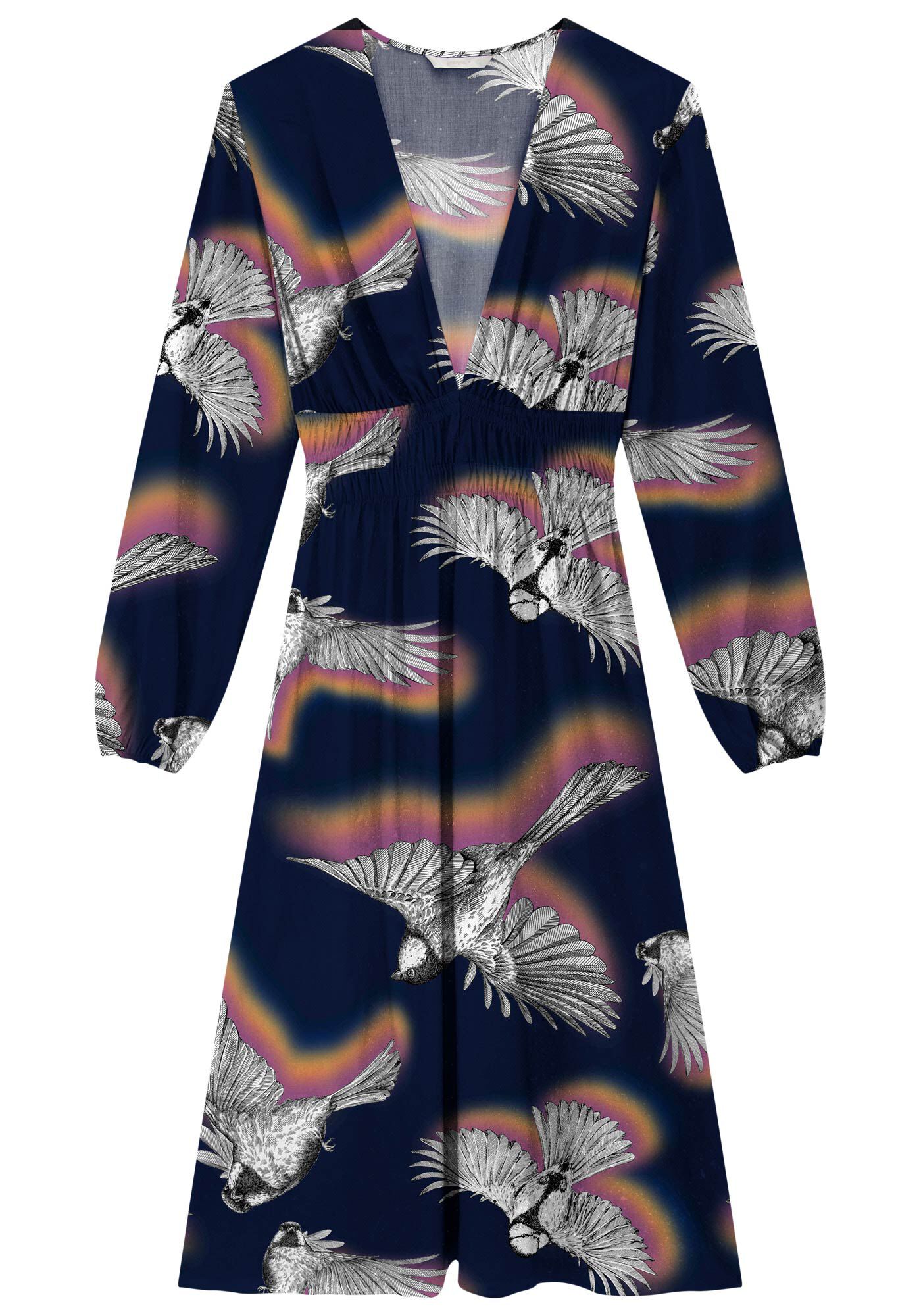 Vestido Midi Manga Longa em Viscose com El&aacute;stico, FREEDOM, large.