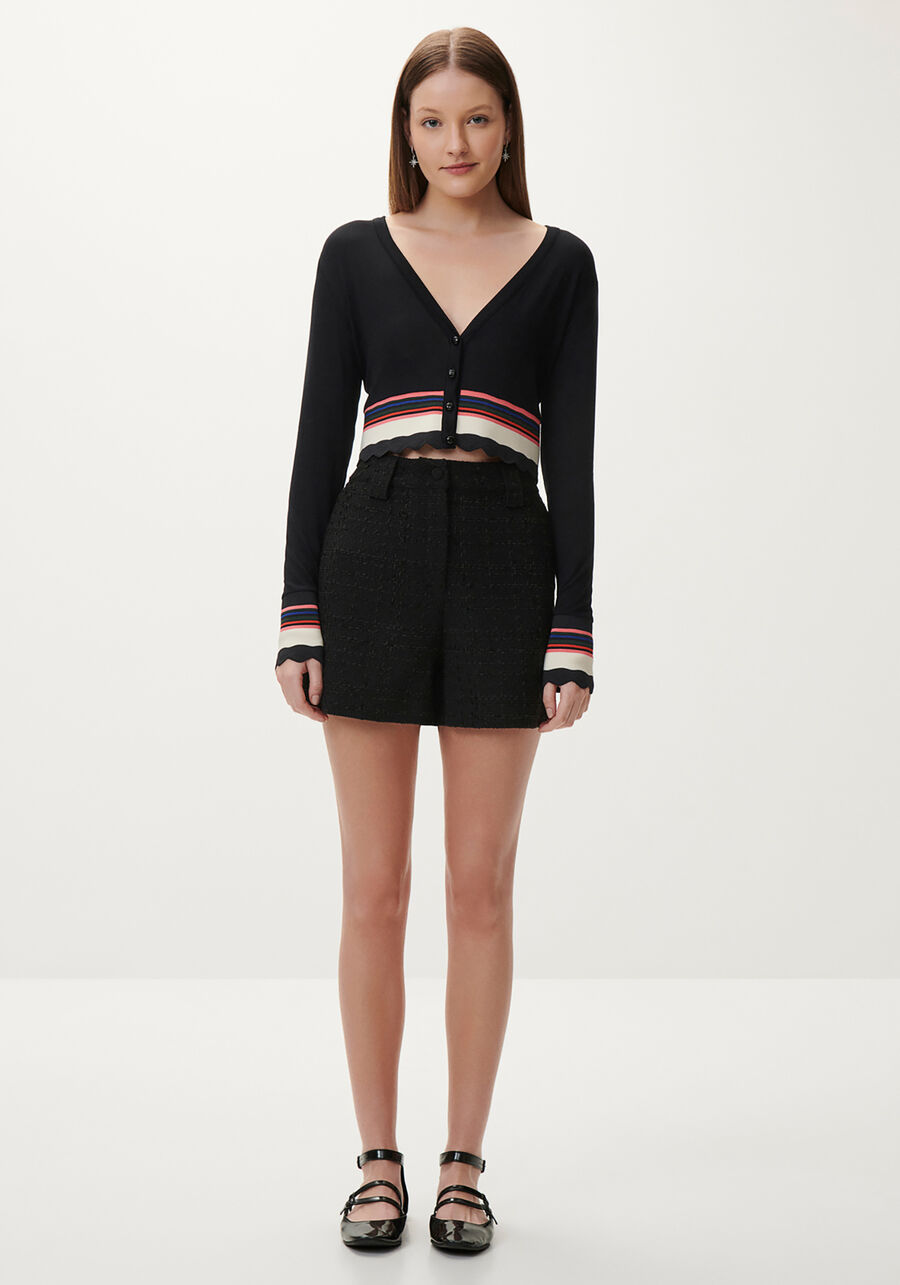 Cardigan Cropped em Malha com Retilínea, . Cardigan Cropped em Malha com Retilínea, , large.