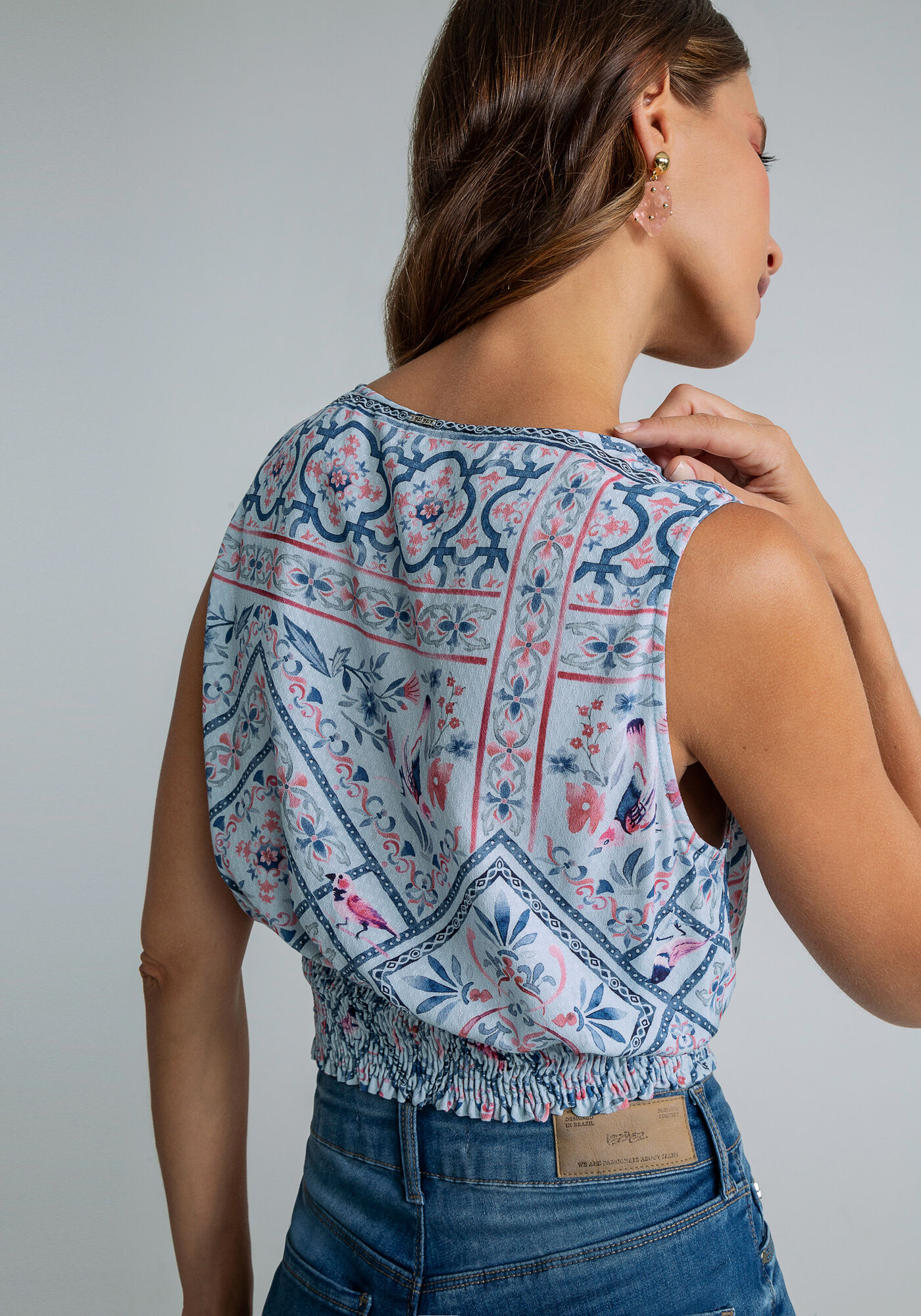 Blusa Cropped Lastex Barra Estampa, , large.