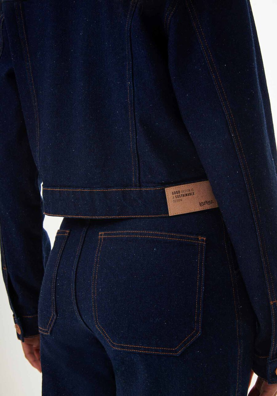 Jaqueta Jeans Cropped Sustentável, JEANS. Jaqueta Jeans Cropped Sustentável, JEANS, large.