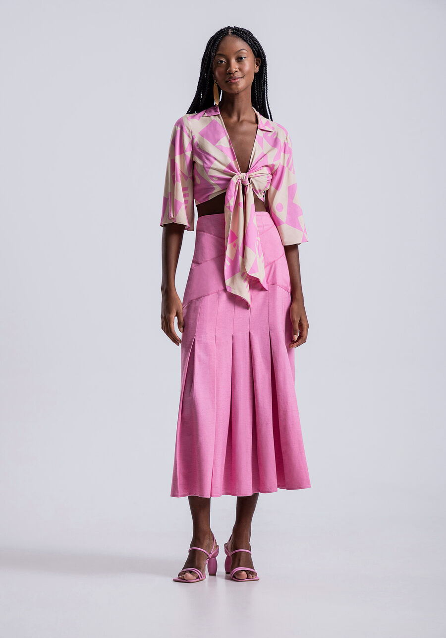 Blusa Manga 3/4 em Viscose com Laço Busto, . Blusa Manga 3/4 em Viscose com Laço Busto, , large.