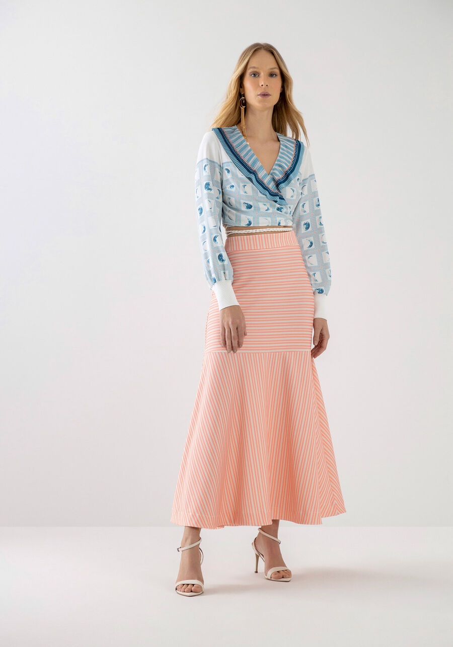 Blusa Manga Longa Transpassada com Recorte Plissado, LUNAR. Blusa Manga Longa Transpassada com Recorte Plissado, LUNAR, large.