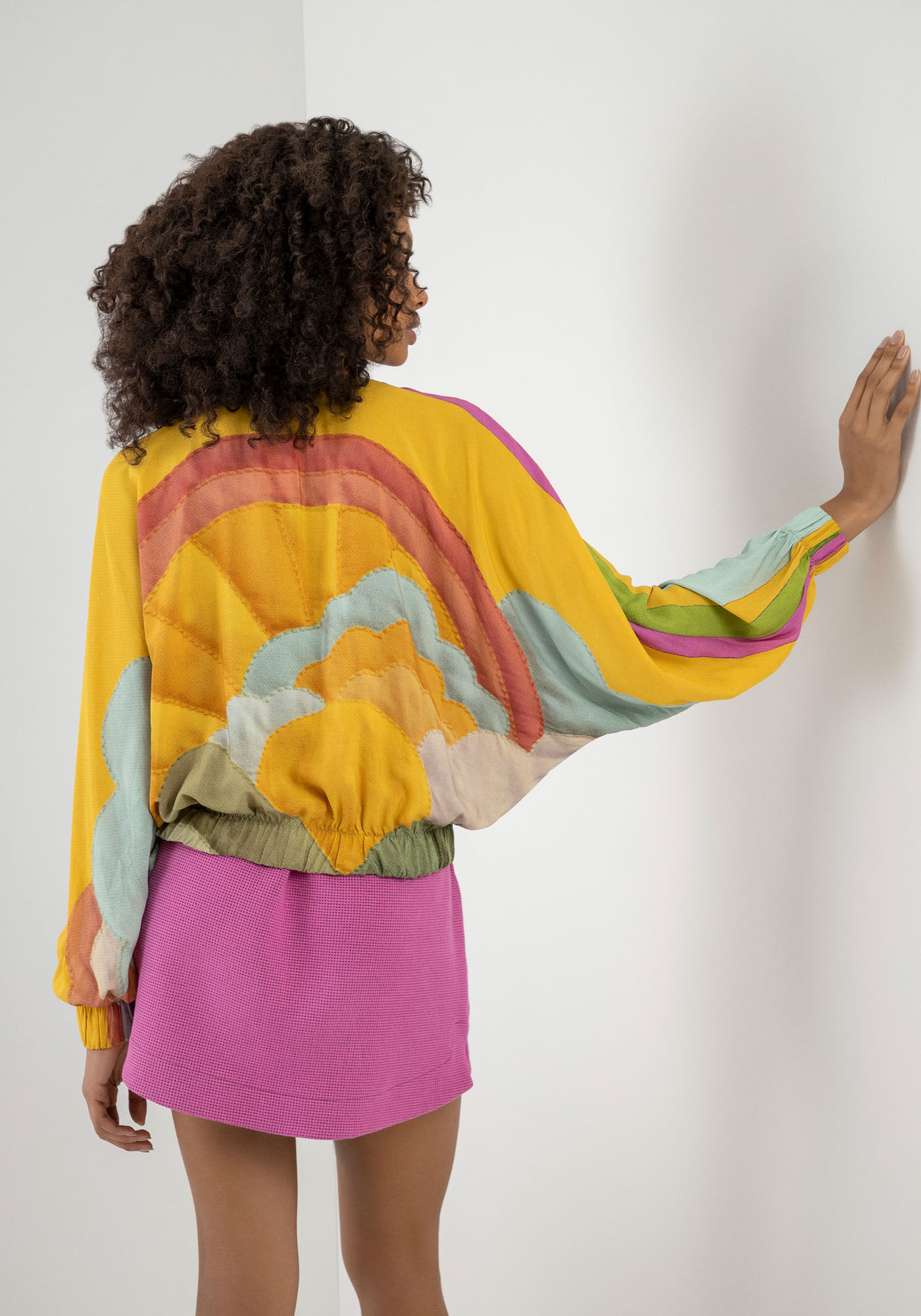 Jaqueta Bomber Viscose Estampa Nuvens, , large.