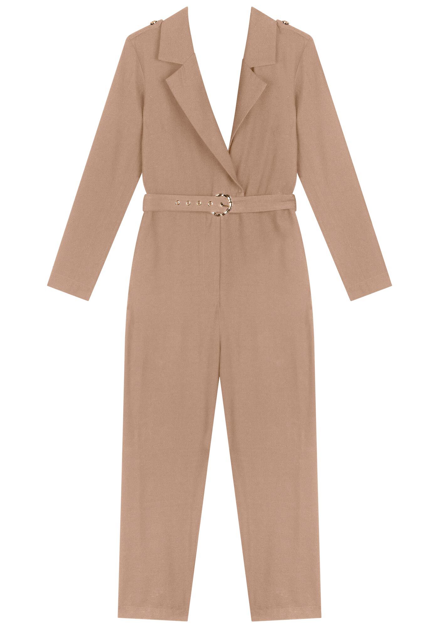 Macac&atilde;o Longo Com Lapelas Duplas E Cinto De Fivela, , large.