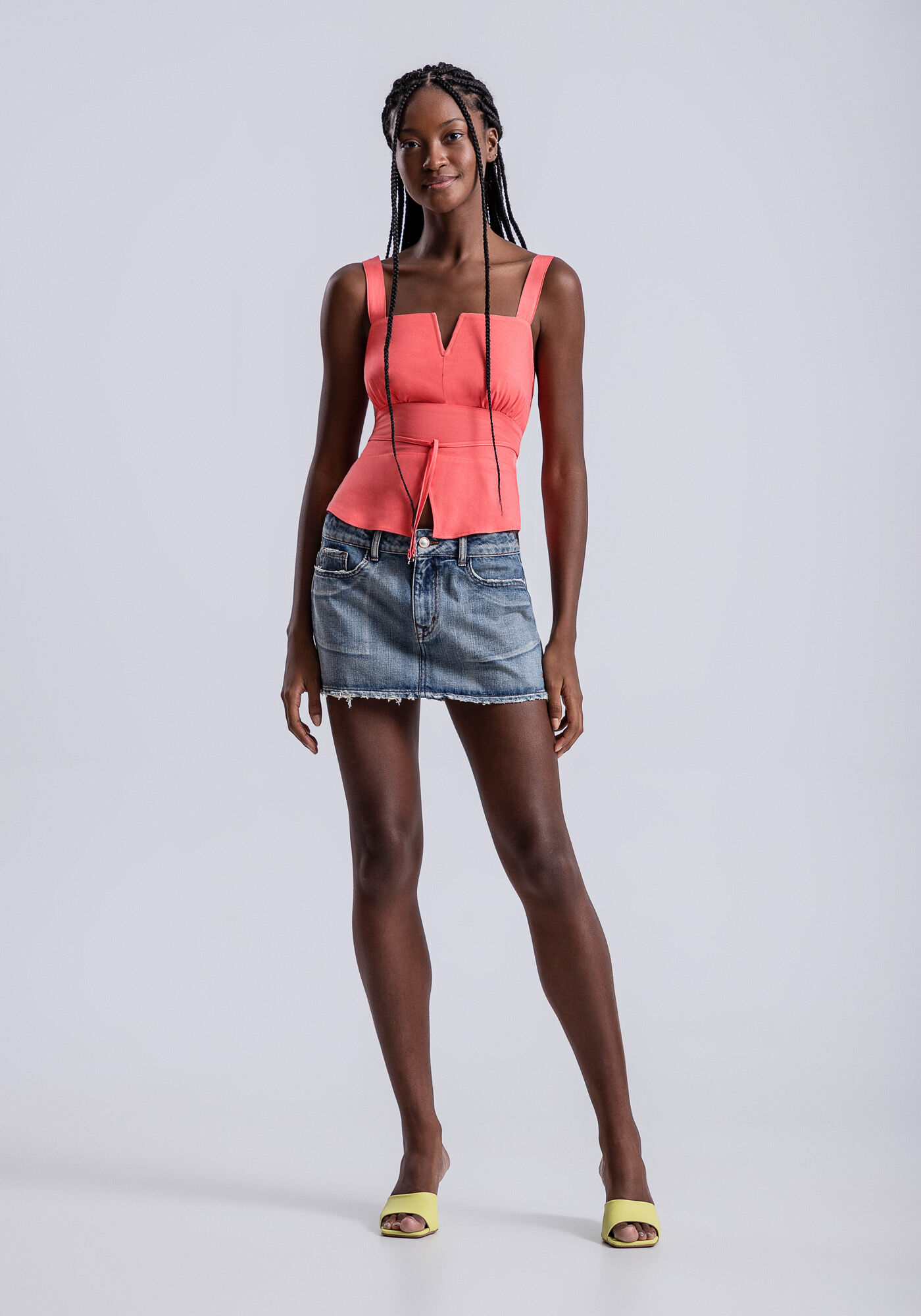 Blusa Decote Reto em Viscose com Amarra&ccedil;&atilde;o, , large.