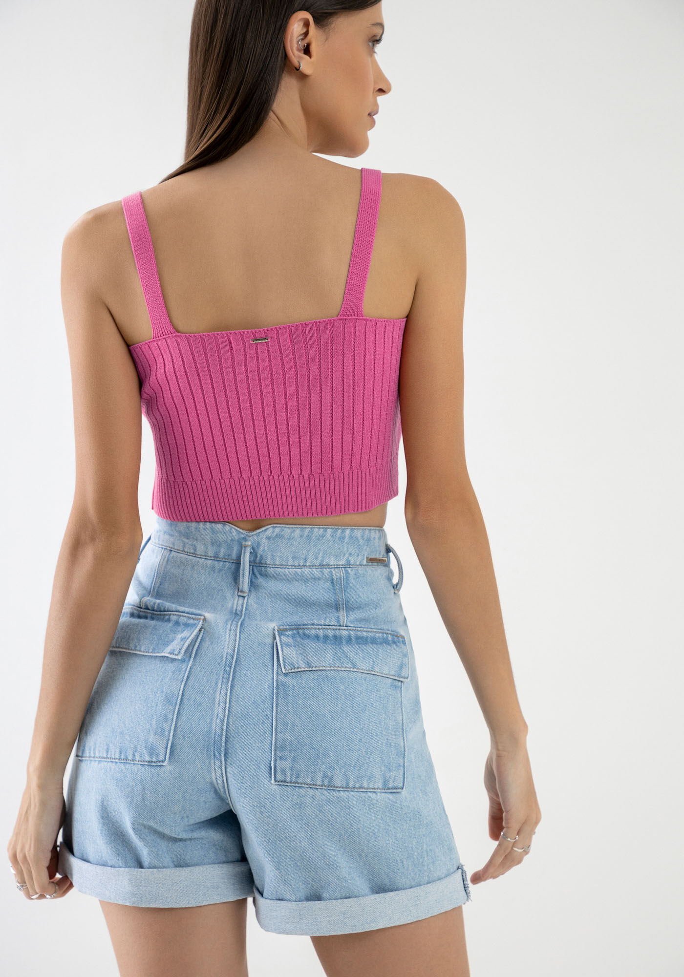 Shorts Jeans Mom com Detalhe Bolsos, JEANS, large.