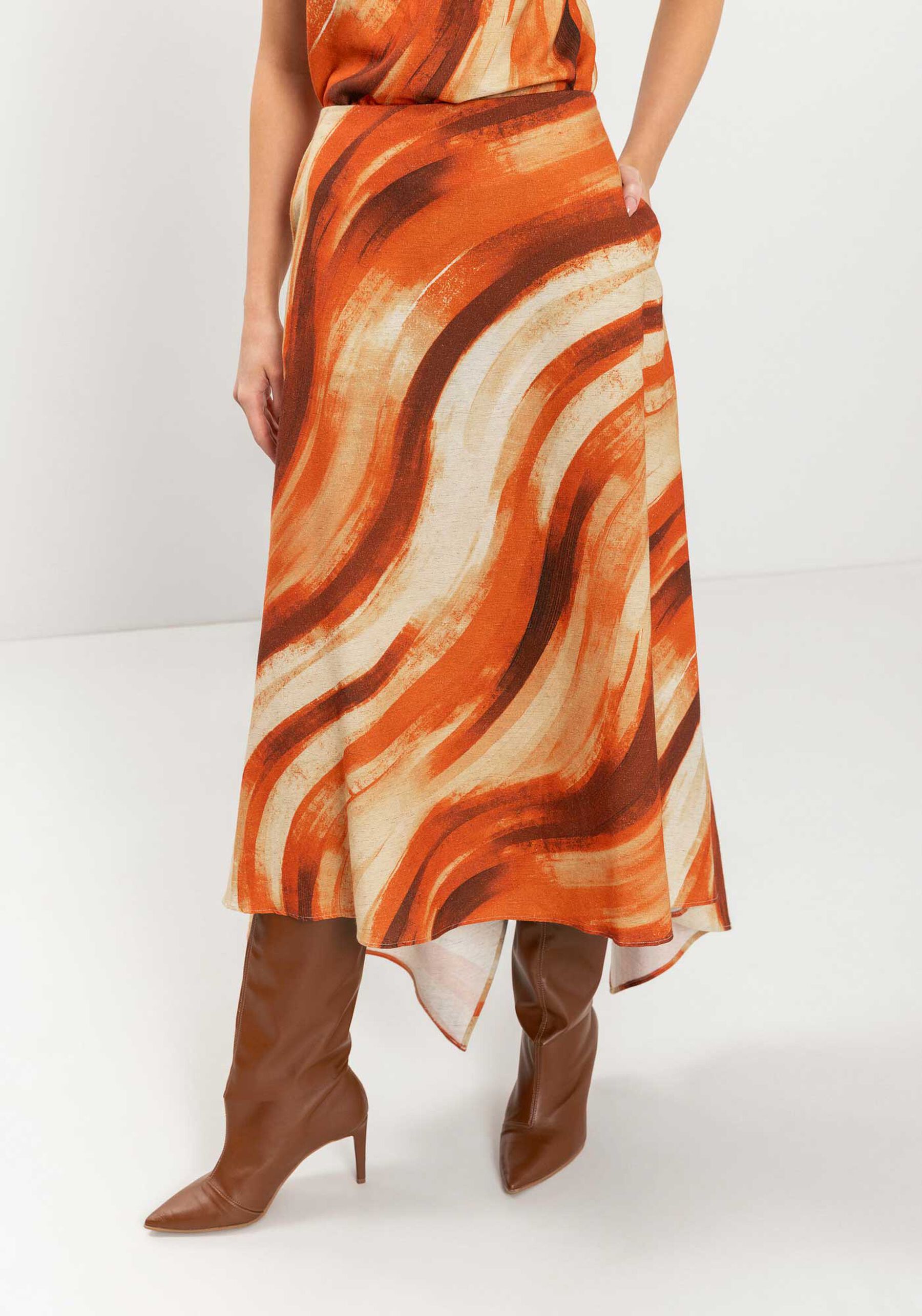 Saia Midi Com Cintura Alta E Bolsos Embutidos Tecido Plano, . Saia Midi Com Cintura Alta E Bolsos Embutidos Tecido Plano, , large.