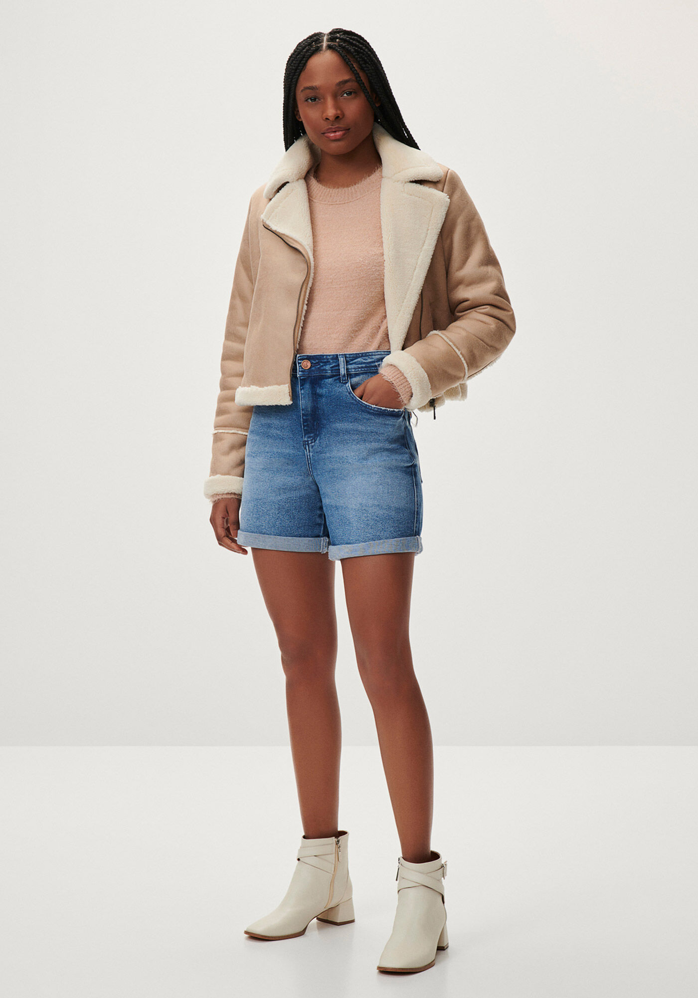 Bermuda Jeans Boyfriend com Elasticidade, , large.