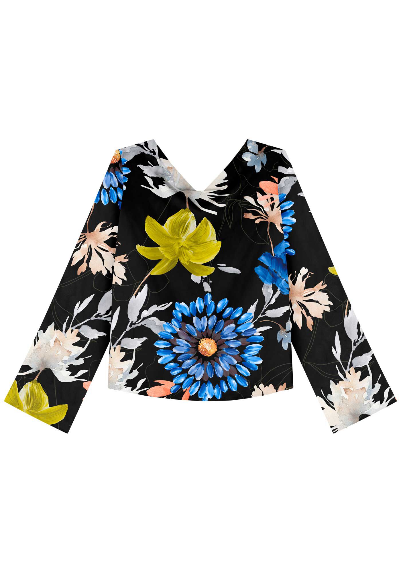 Blusa De Mangas Longas Estampada Com Amarra&ccedil;&atilde;o Posterior, , large.