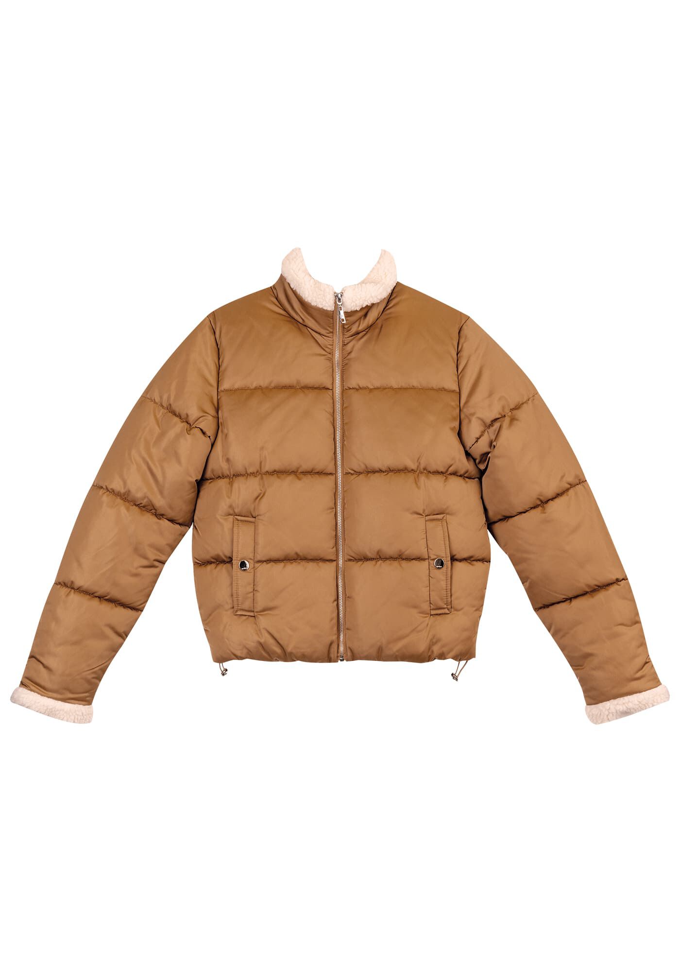 Jaqueta Puffer com Gola Pelo e Bolsos, , large.