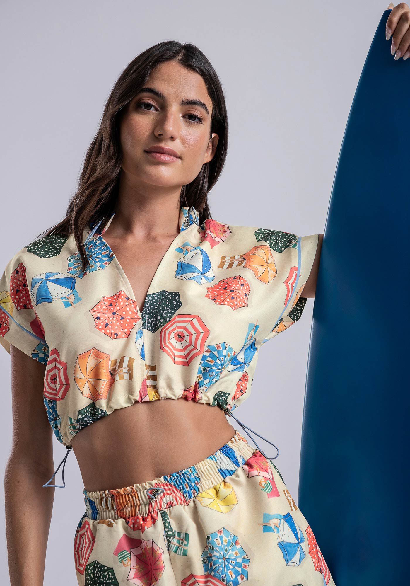 Blusa Cropped em Tecido Techno com Regulador, , large.