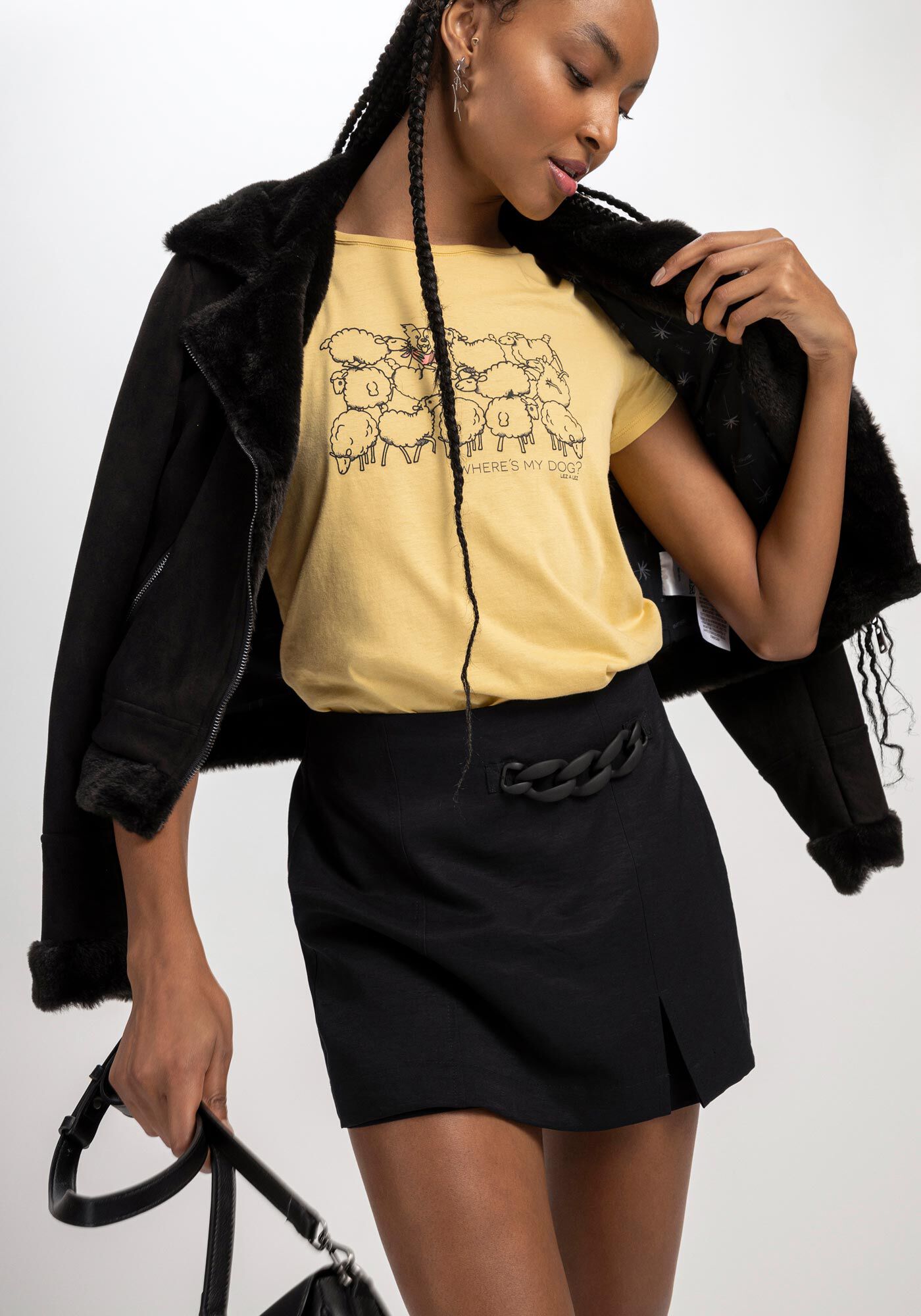 T-shirt em Malha com Estampa Ovelhas, AMARELO ANTIQUE MOSS, large.