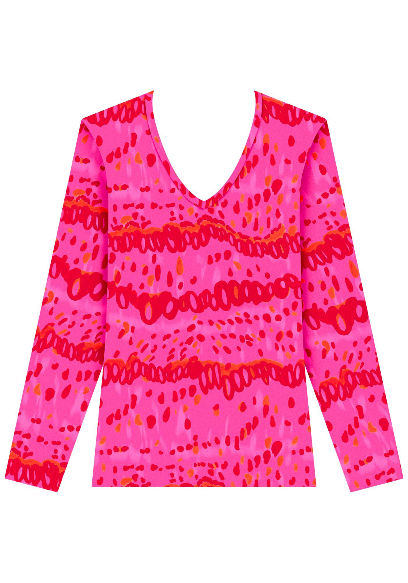 Blusa Estampada De Mangas Longas Em Malha De Viscose, , large.