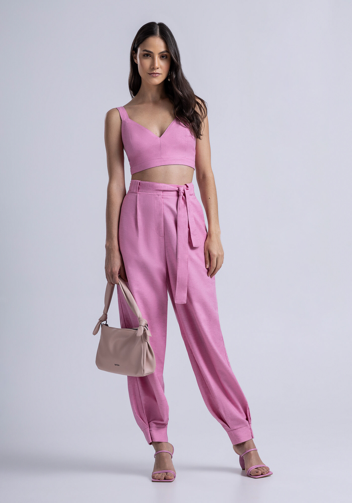 Cal&ccedil;a Slouchy em Tecido Plano com Faixa, ROSA FABULOUS, large.