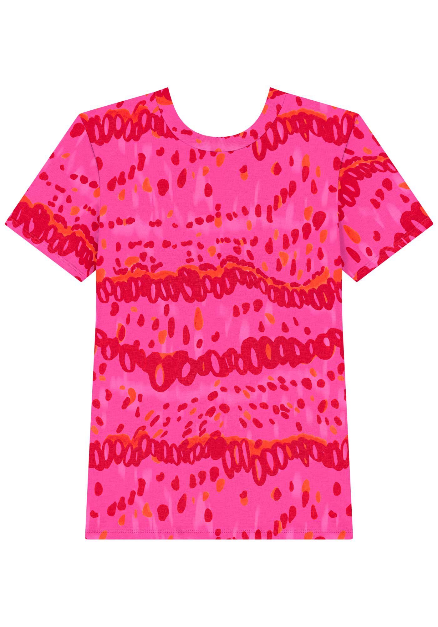 Blusa De Mangas Curtas Estampada Em Malha Com Elastano, COLOR SKIN ROSA, large.