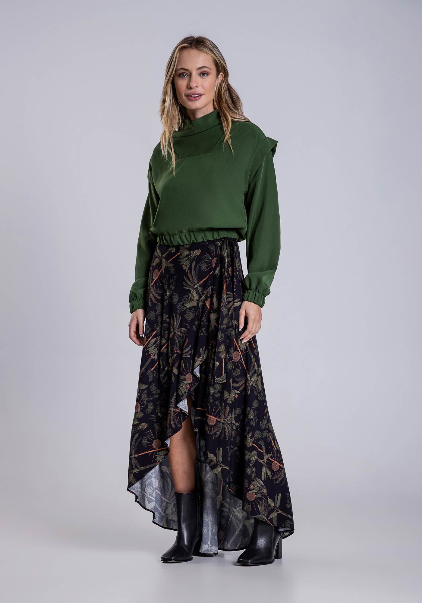 Saia Midi em Viscose Transpassada, , large.