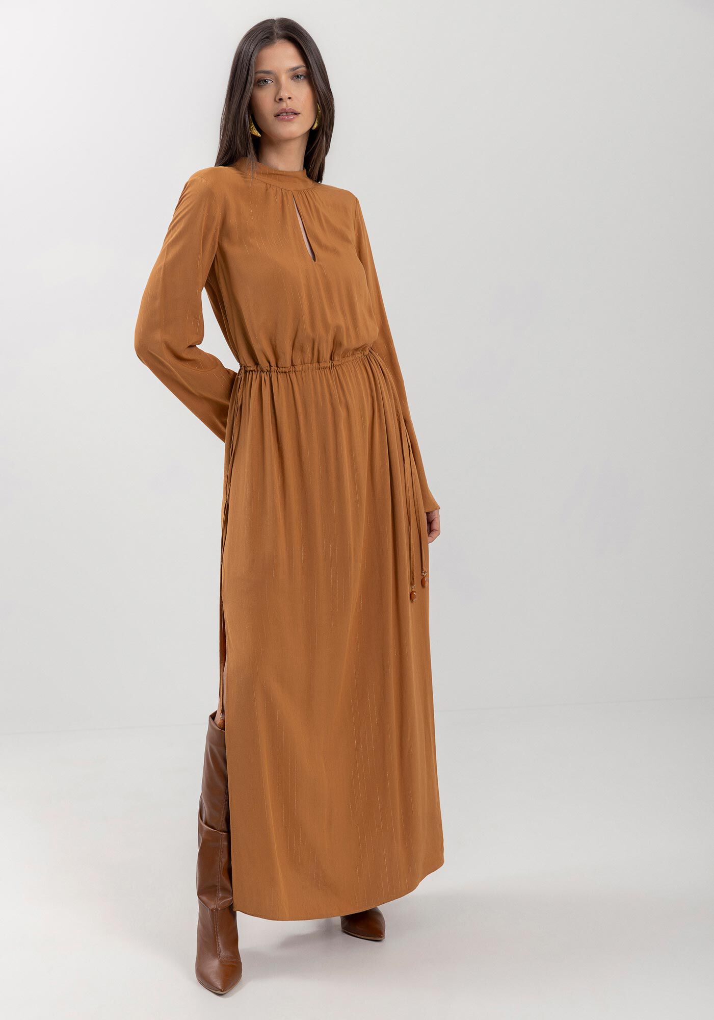 Vestido De Mangas Longas Em Viscose Com Fios De Lurex, , large.