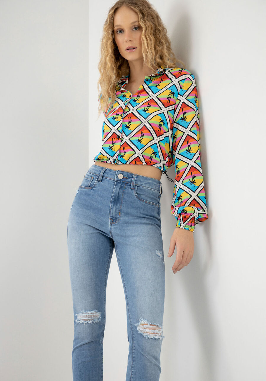 Calça Jeans Skinny com Bordado Bolso, JEANS. Calça Jeans Skinny com Bordado Bolso, JEANS, large.