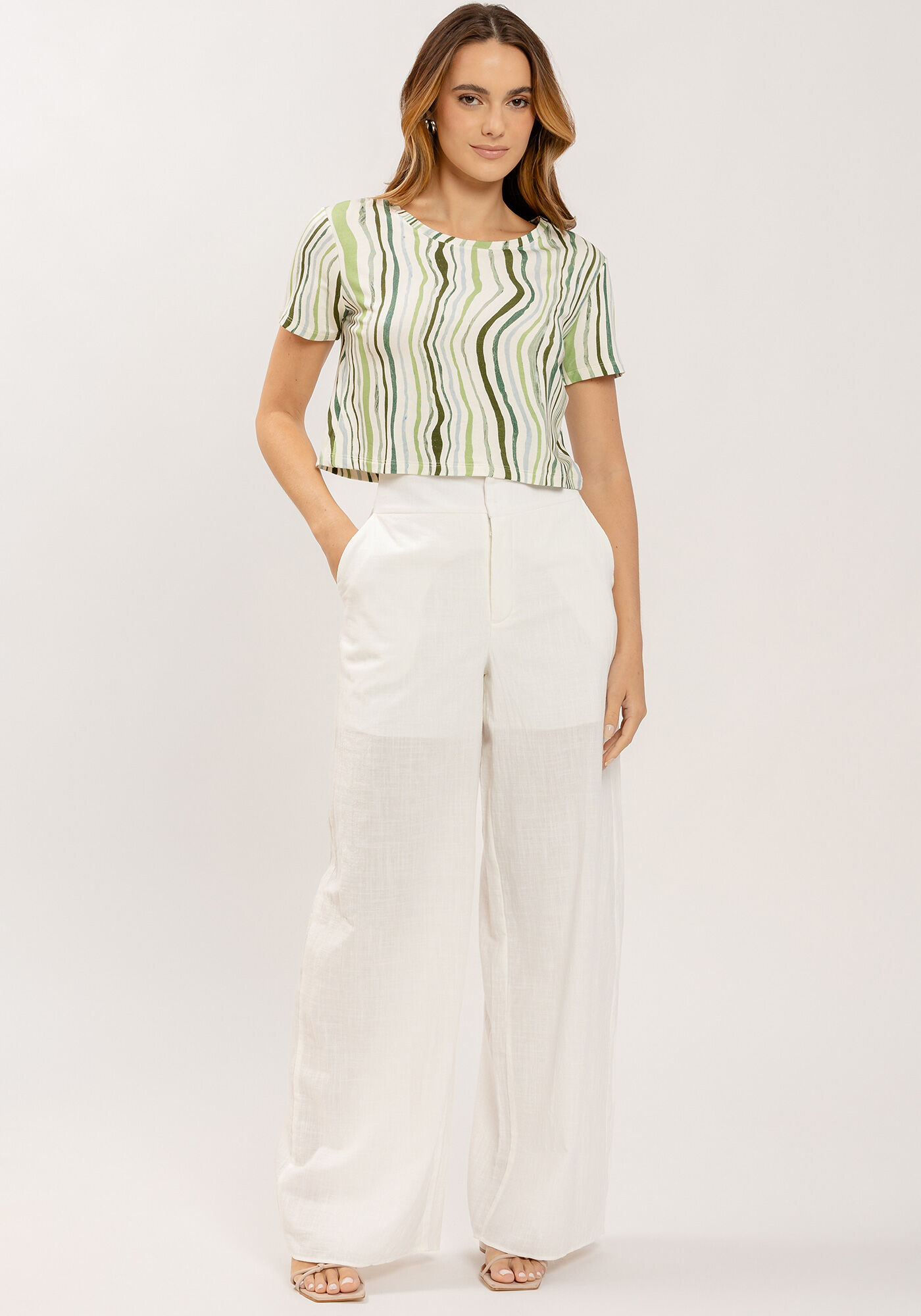 Blusa Cropped Manga Curta em Malha Estampada, , large.