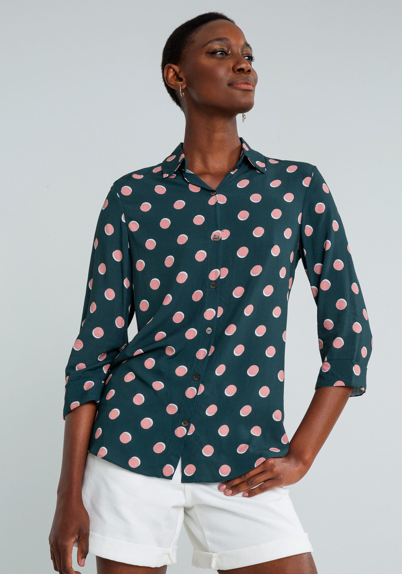 Camisa Manga 3/4 com Gola Estampada, POA, large.