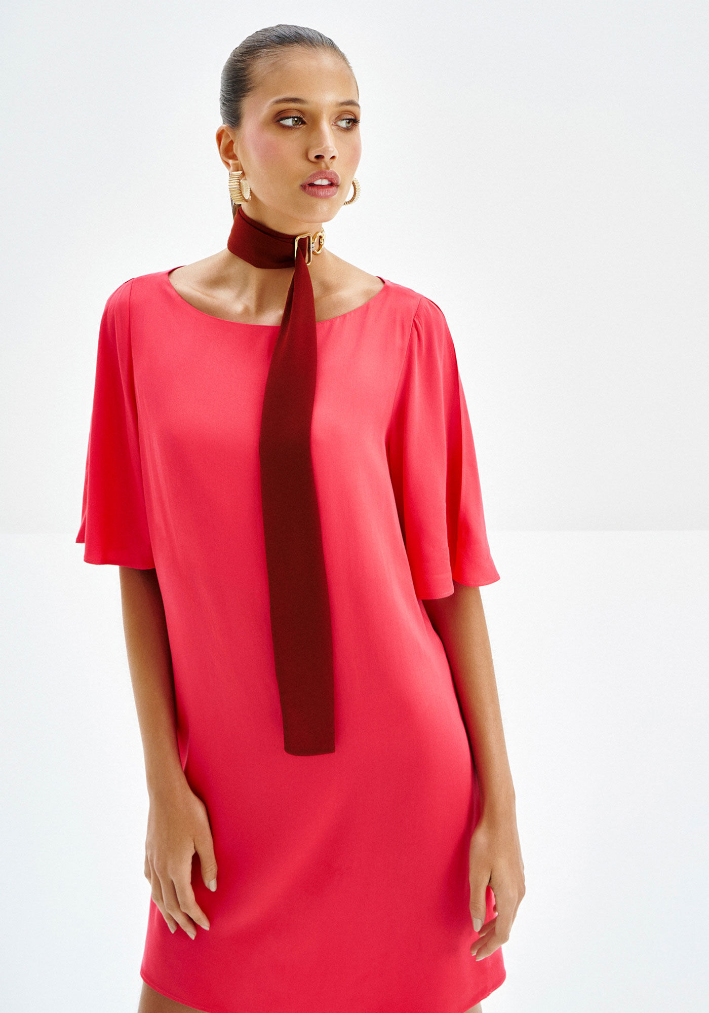 Vestido Curto Reto com Manga Curta, SALMAO FIREWORKS, large.