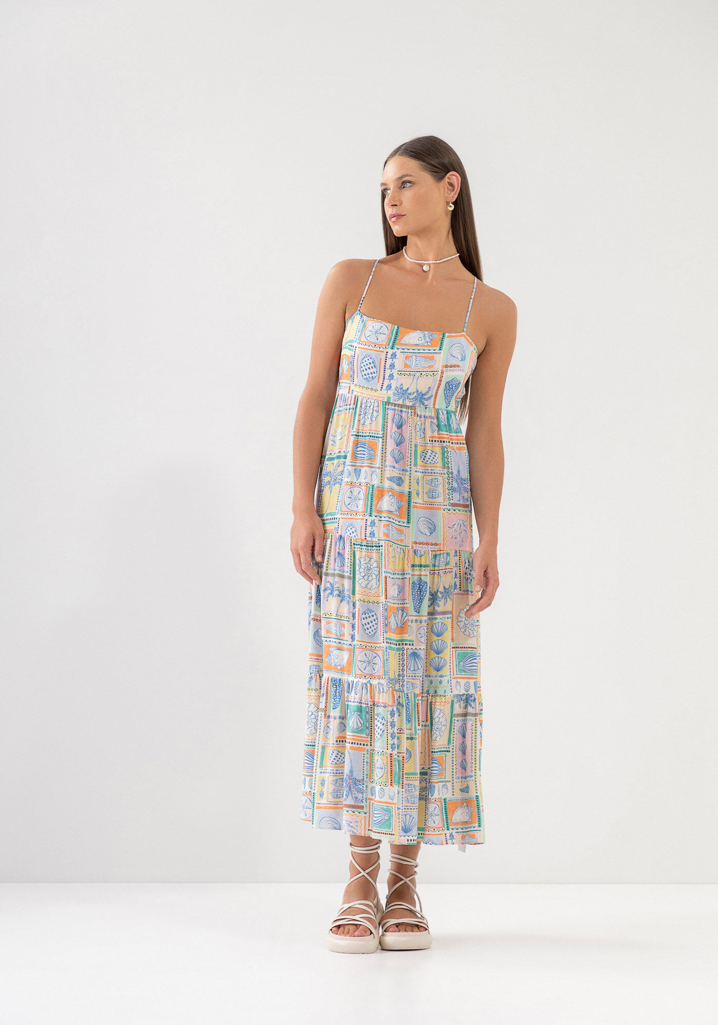 Vestido Midi Estampado com Recorte Costas, , large.