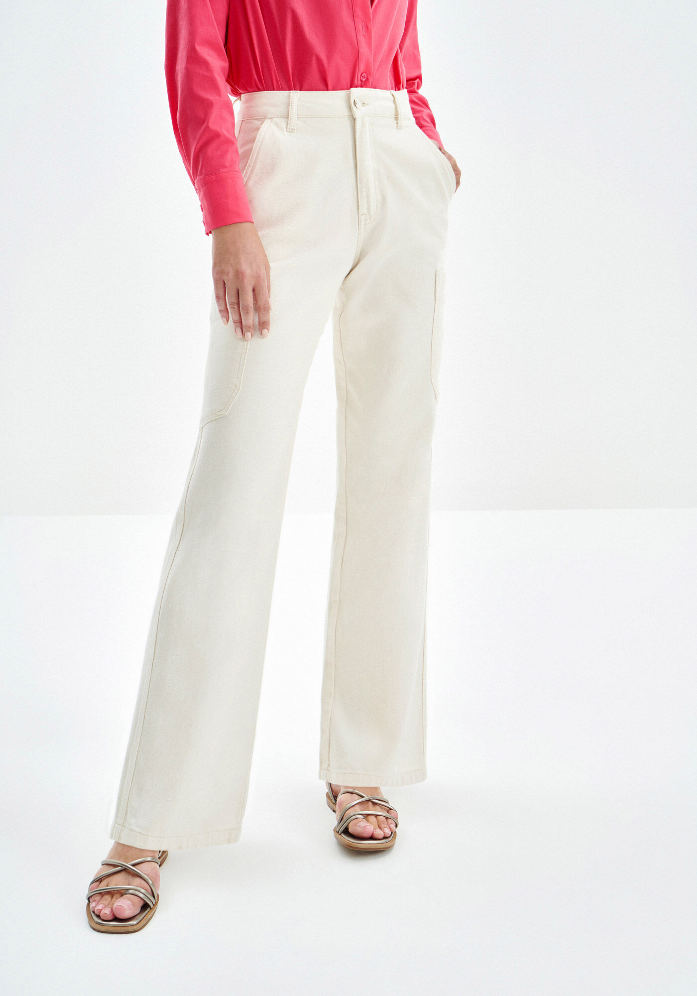 Cal&ccedil;a Sarja Reta Off-White com Bolso Cargo, OFF WHITE, large.