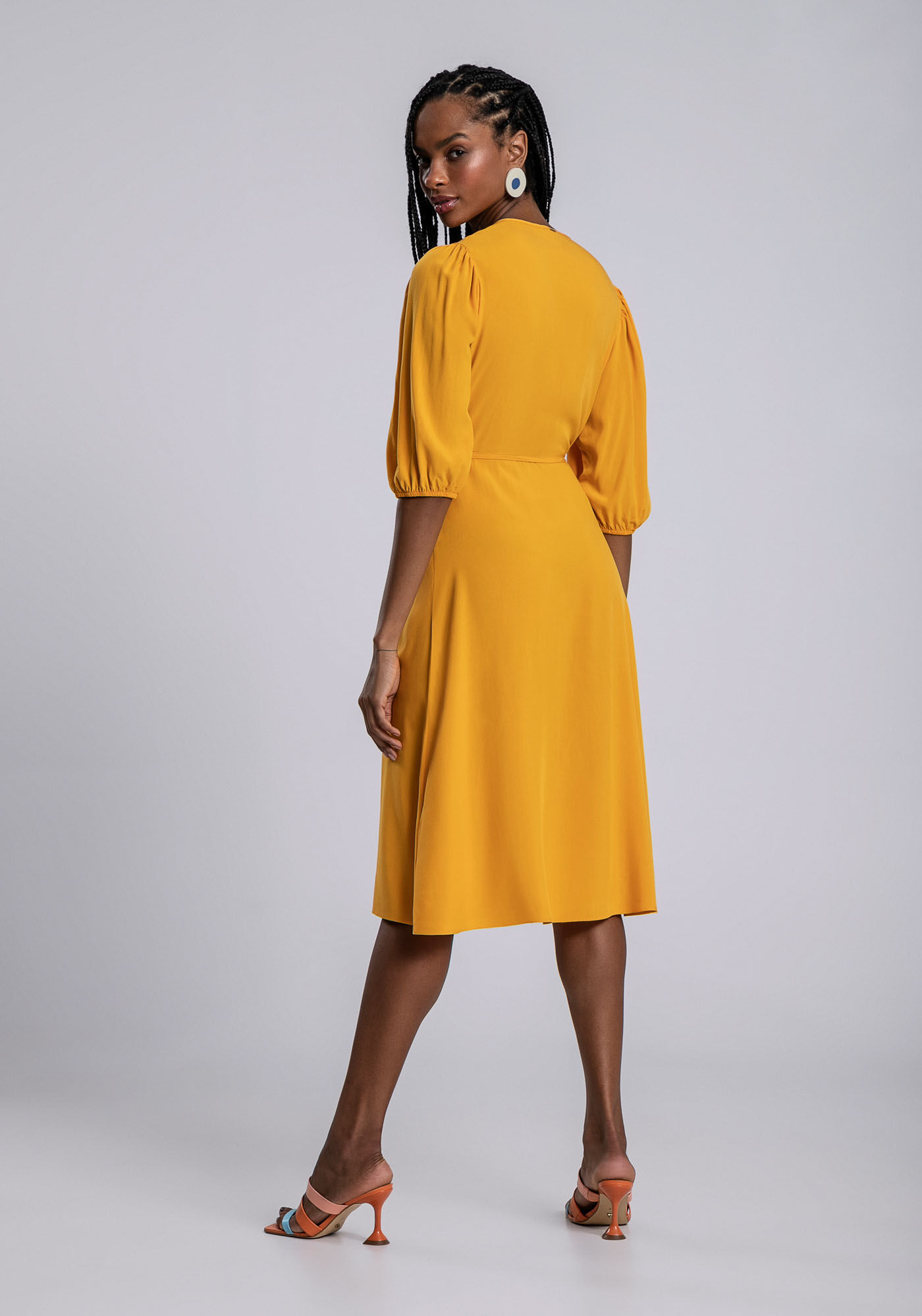 Vestido Midi Manga 3 4 Transpassado Cores Lez a Lez