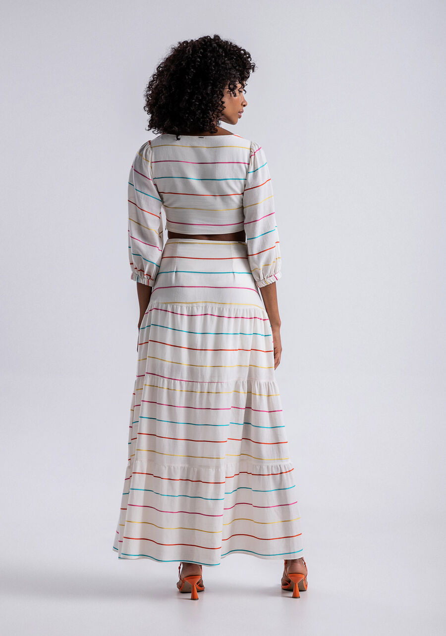 Saia Longa Cintura Alta em Tecido Valença Listrada, . Saia Longa Cintura Alta em Tecido Valença Listrada, , large.