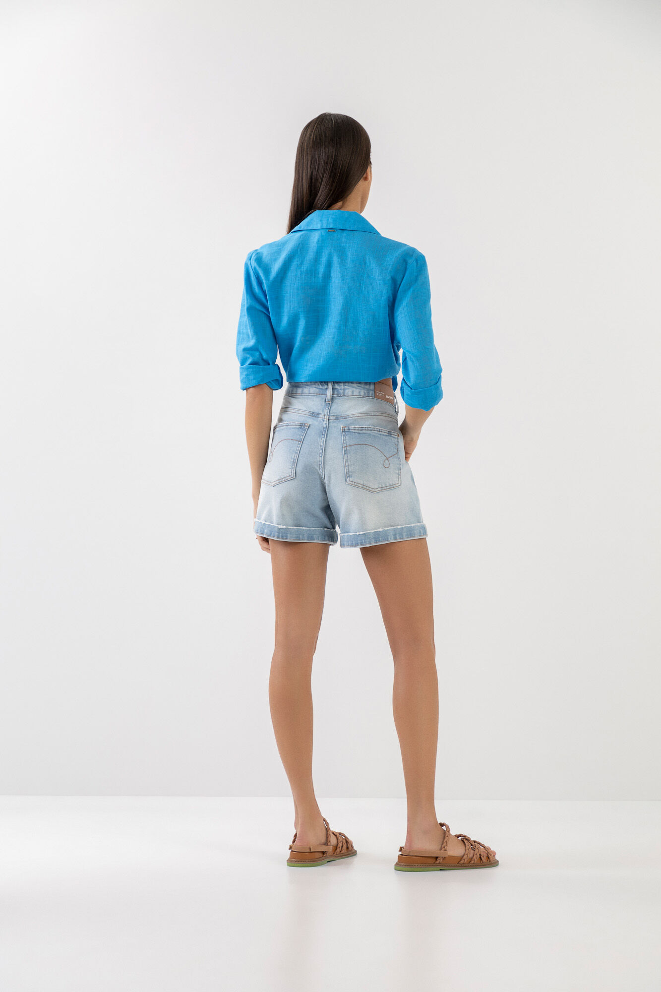 Bermuda Jeans Boyfriend com Pregas, JEANS, large.