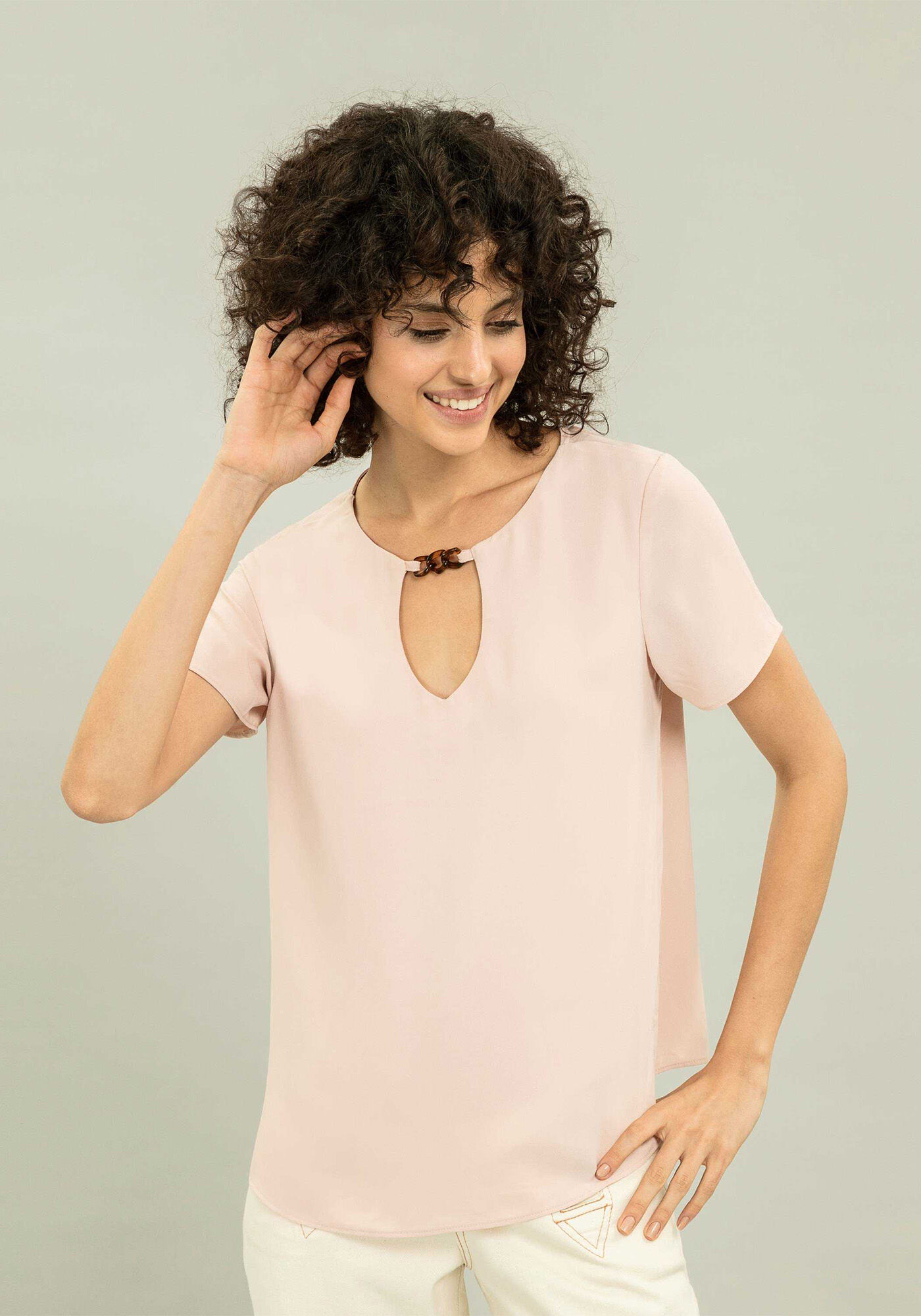 Blusa Recorte com Detalhe Rosa Apricot, , large.