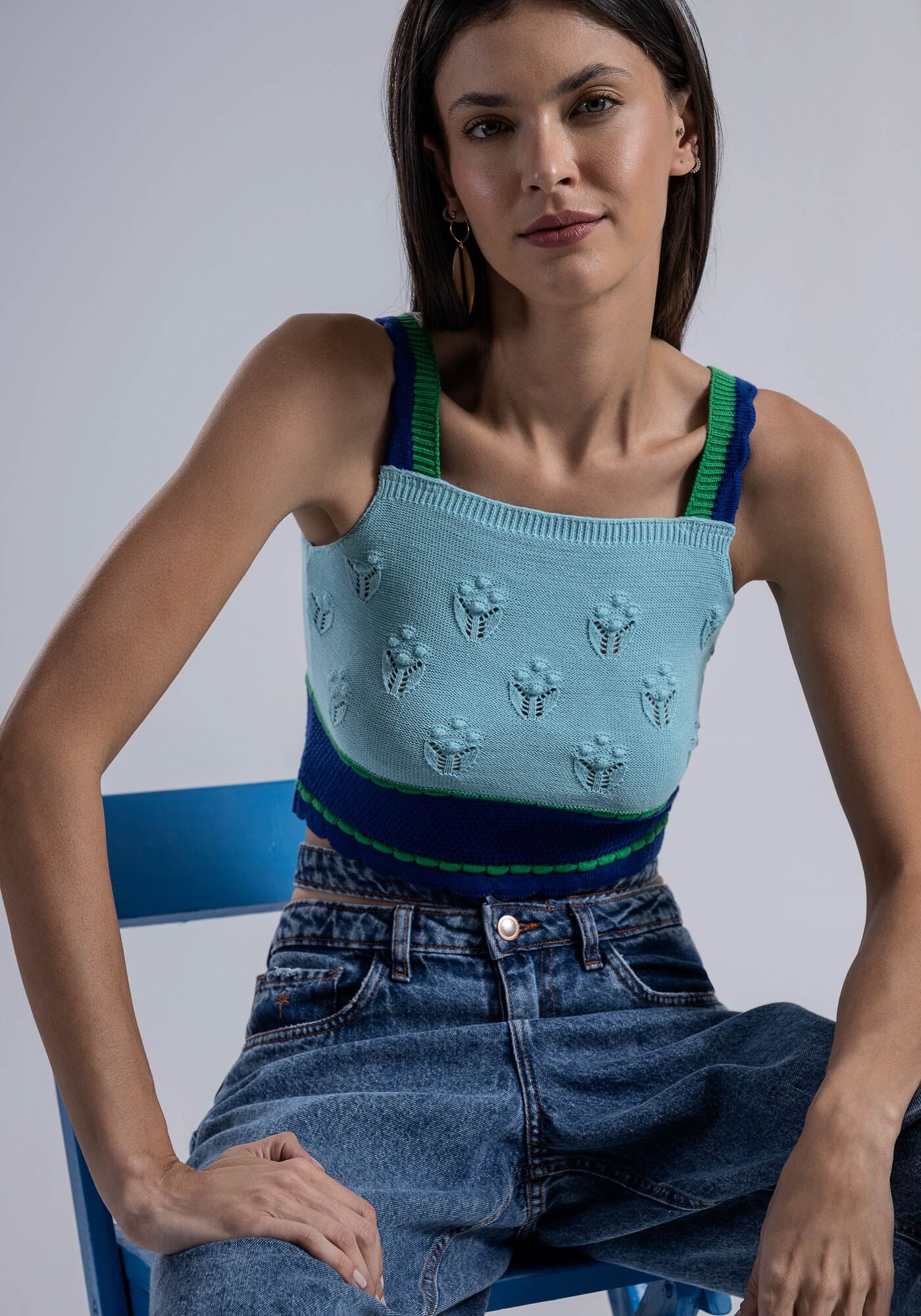 Blusa com Al&ccedil;as em Tric&ocirc; Cropped, , large.